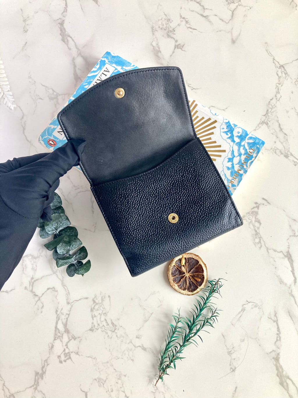 CHANEL Black Caviar Leather Compact Wallet
