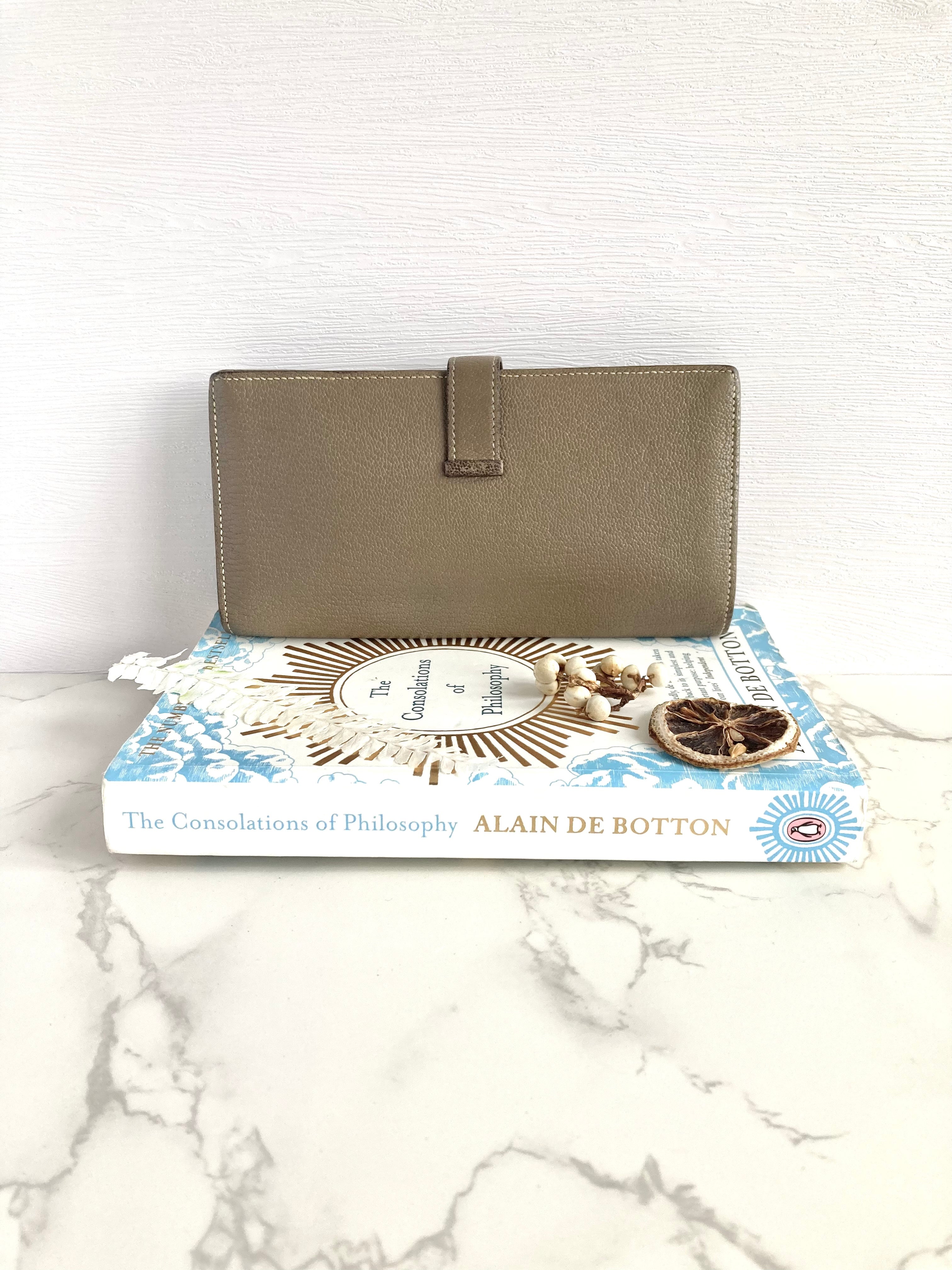 HERMES Etoupe Greige Bearn Bi-fold Long Wallet 