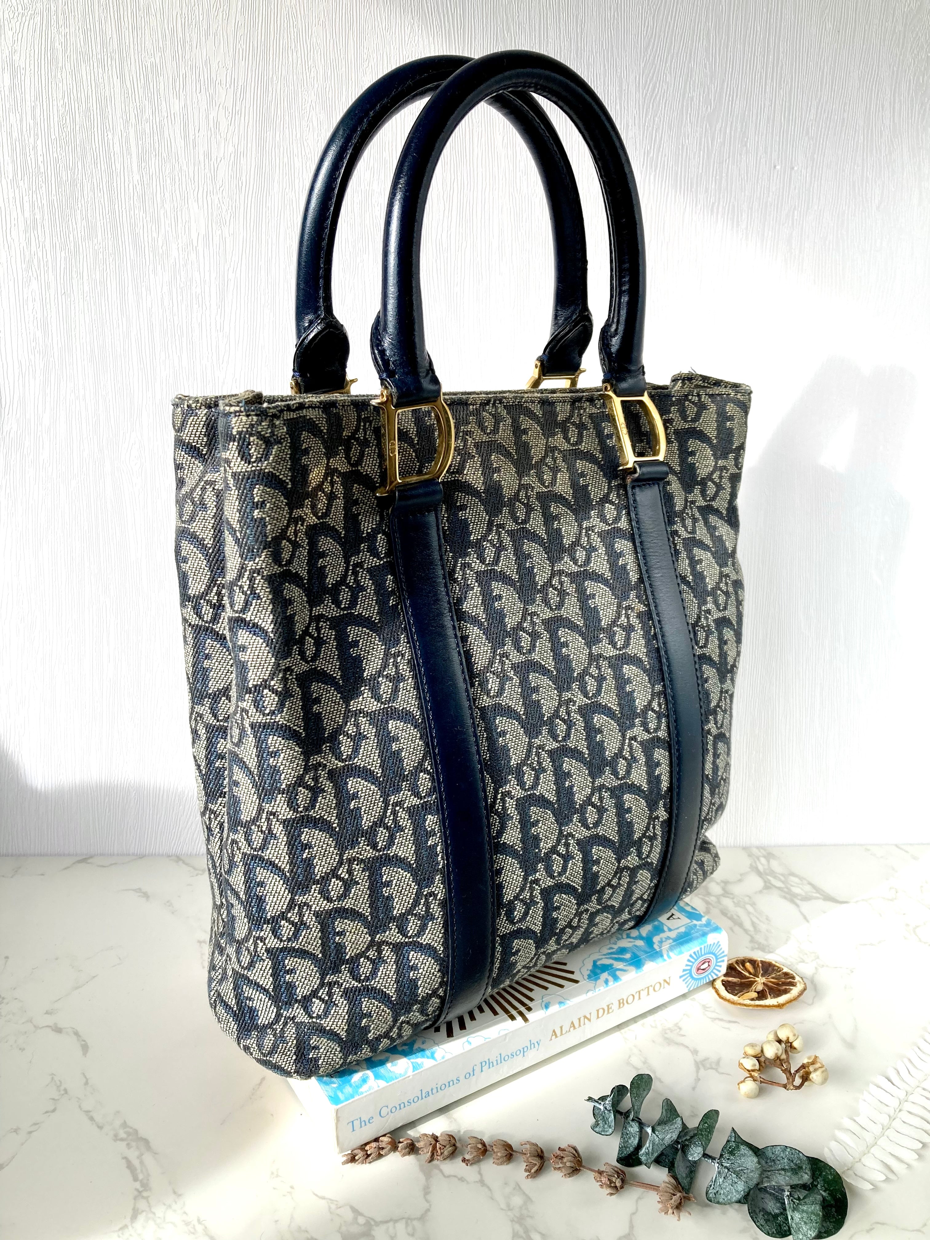 CHRISTIAN DIOR Navy Trotter Monogram Tote Bag 