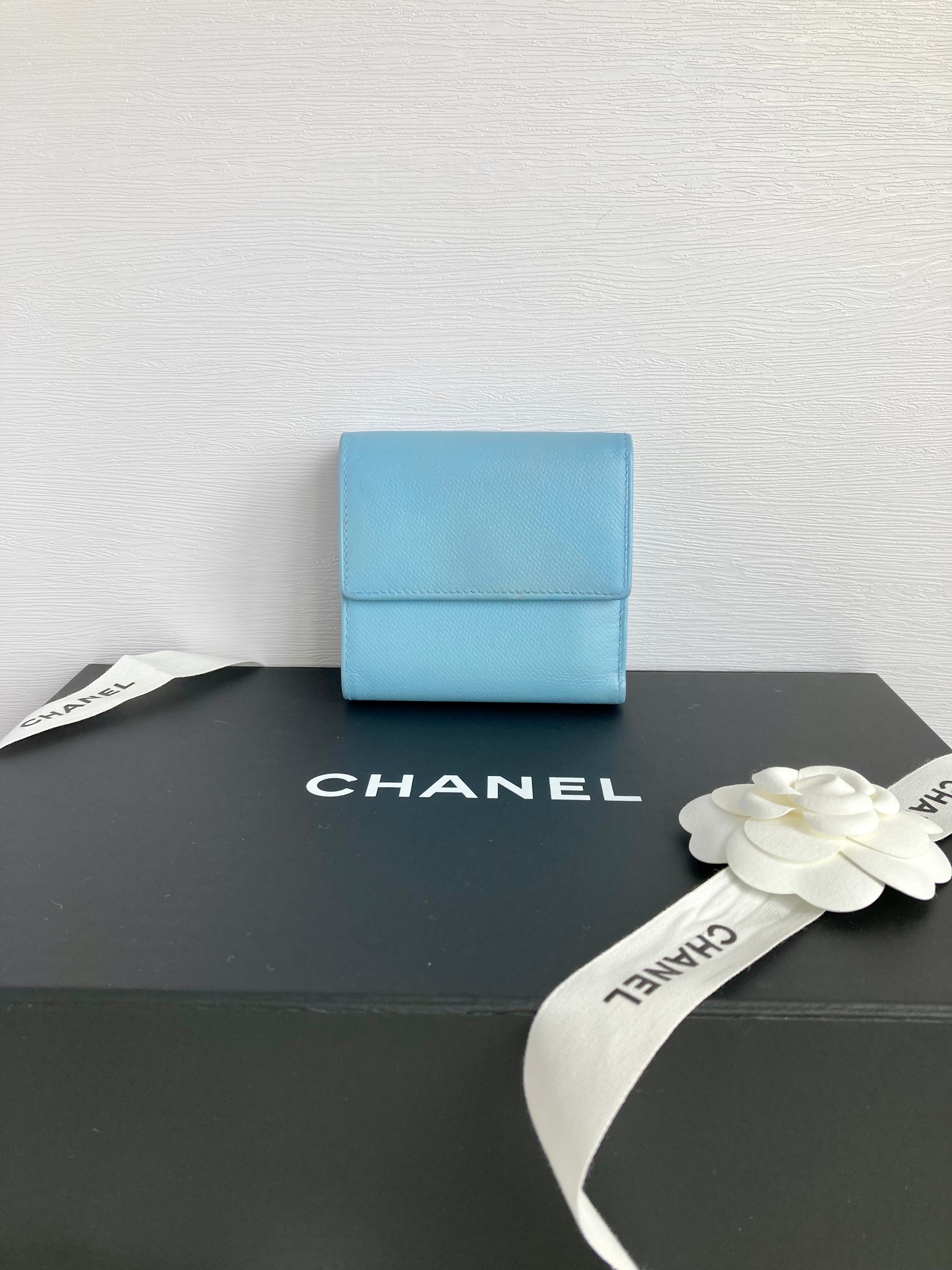 CHANEL Baby Blue Calf Skin Compact Wallet 