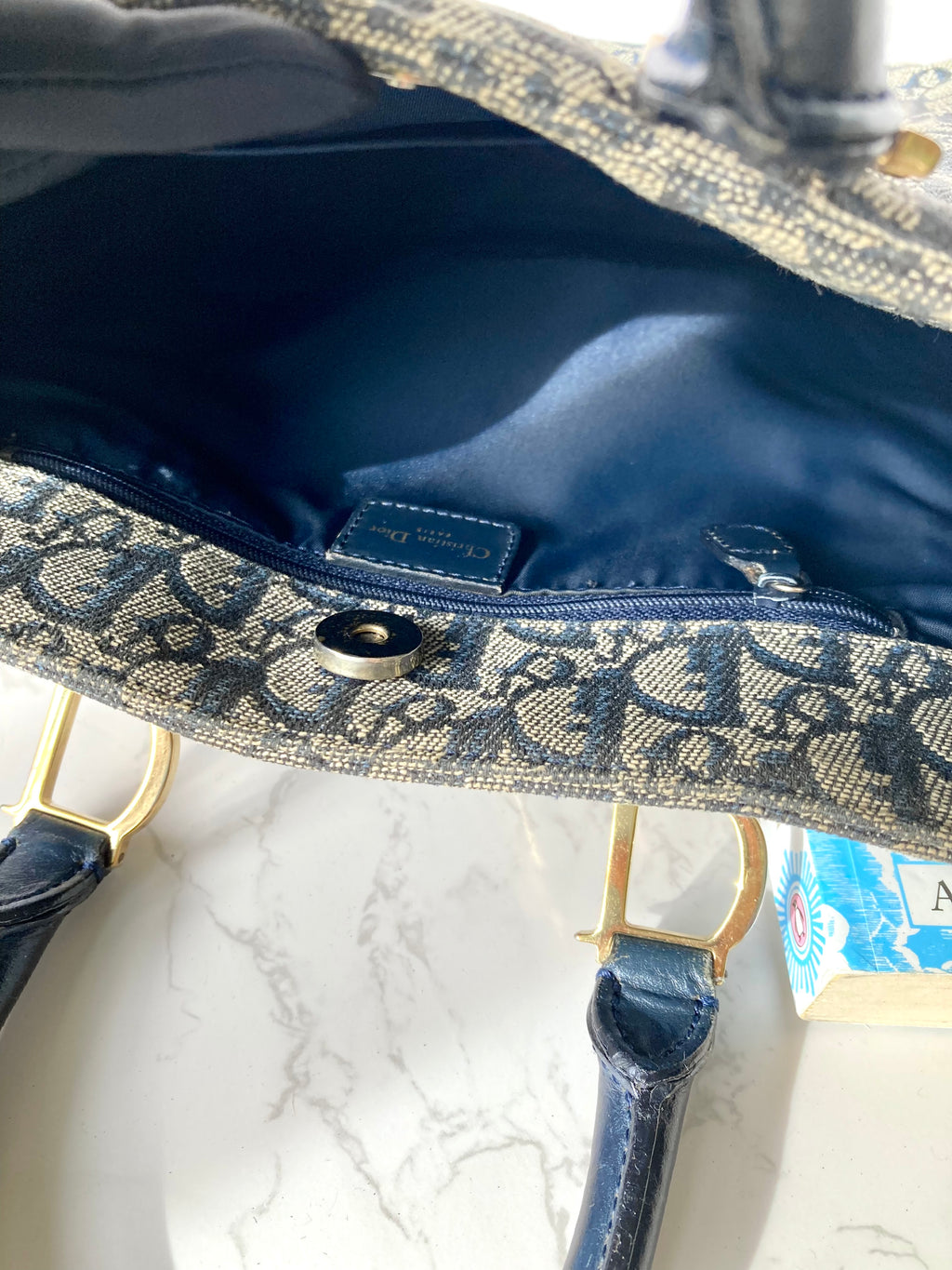 CHRISTIAN DIOR Navy Trotter Monogram Tote Bag
