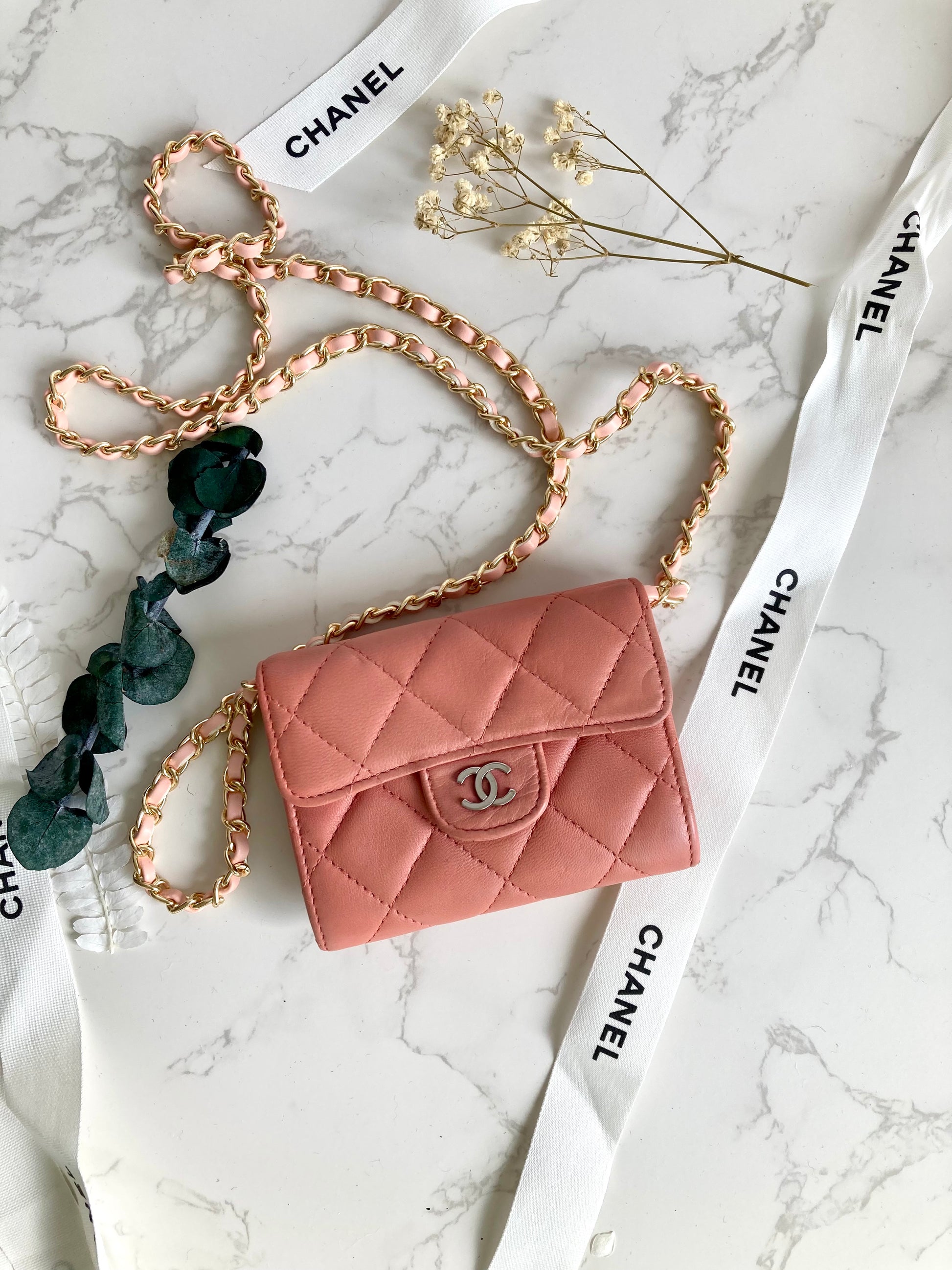 CHANEL Pink XL Card Holder Wallet (with add-on Chain)