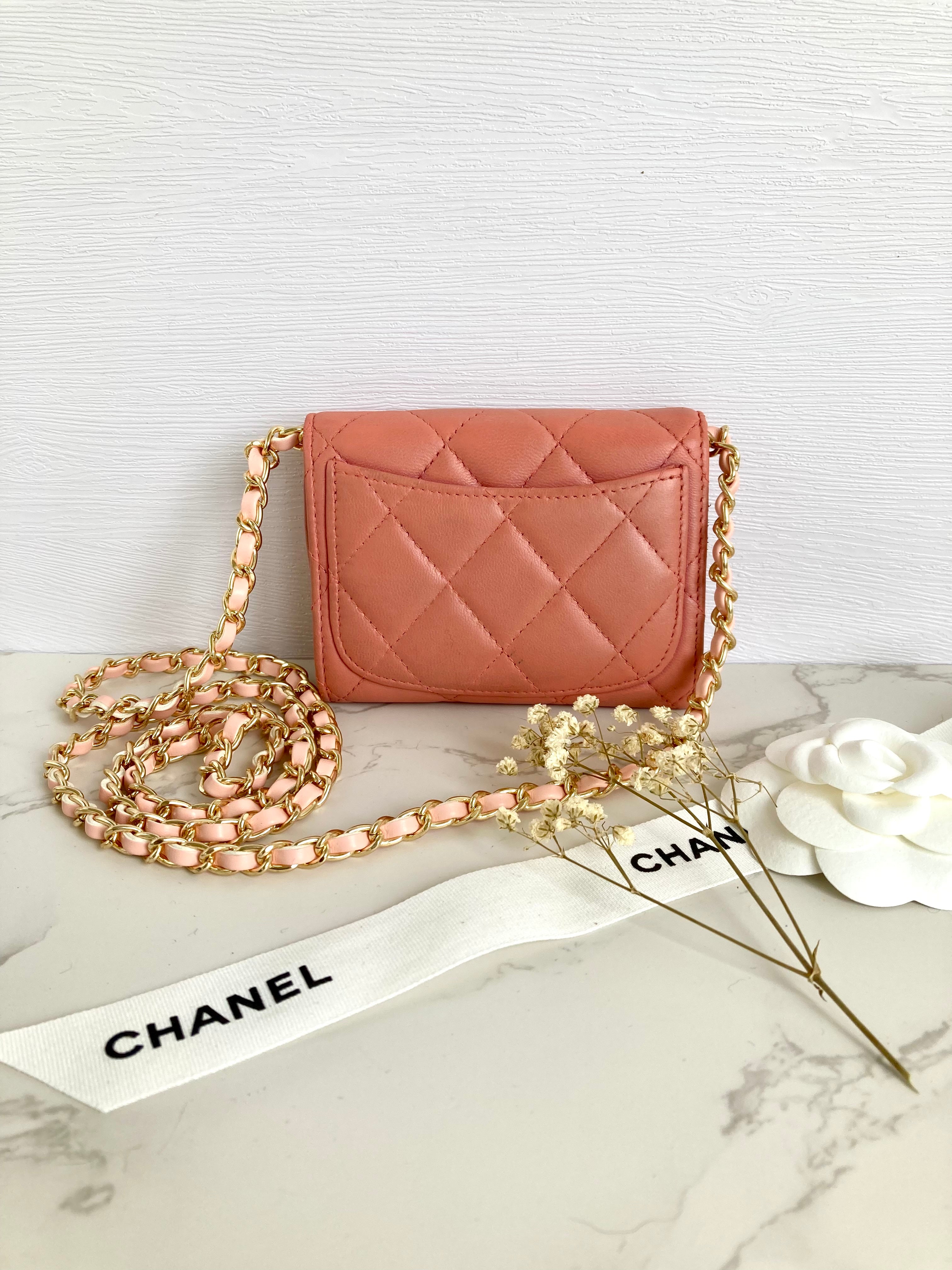 CHANEL Pink XL Card Holder Wallet (with add-on Chain) 