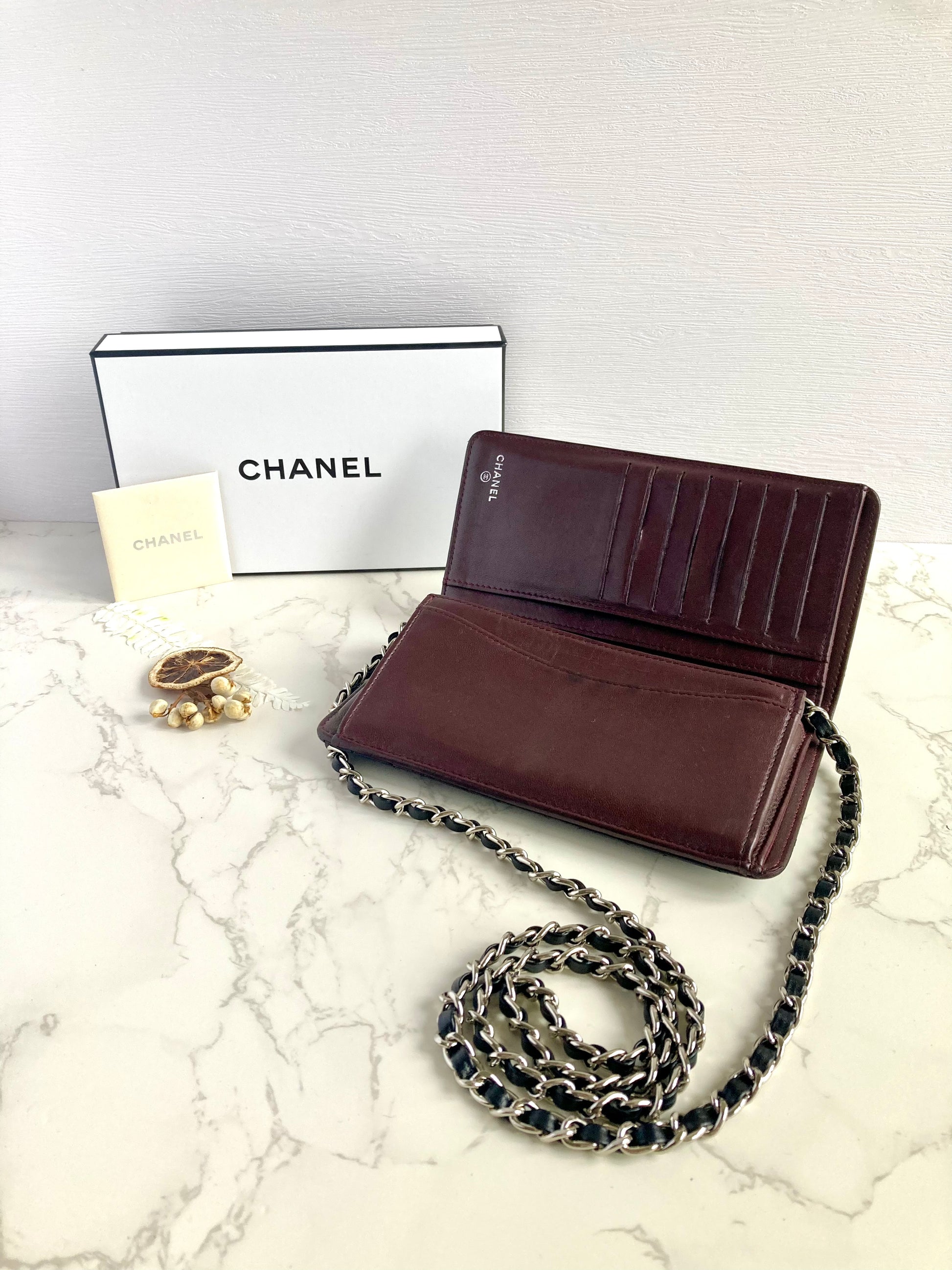 CHANEL Classic Lamb Skin Flap Wallet / Wallet-on-chain WOC – Silver CC Logo (With Add-on Chain)