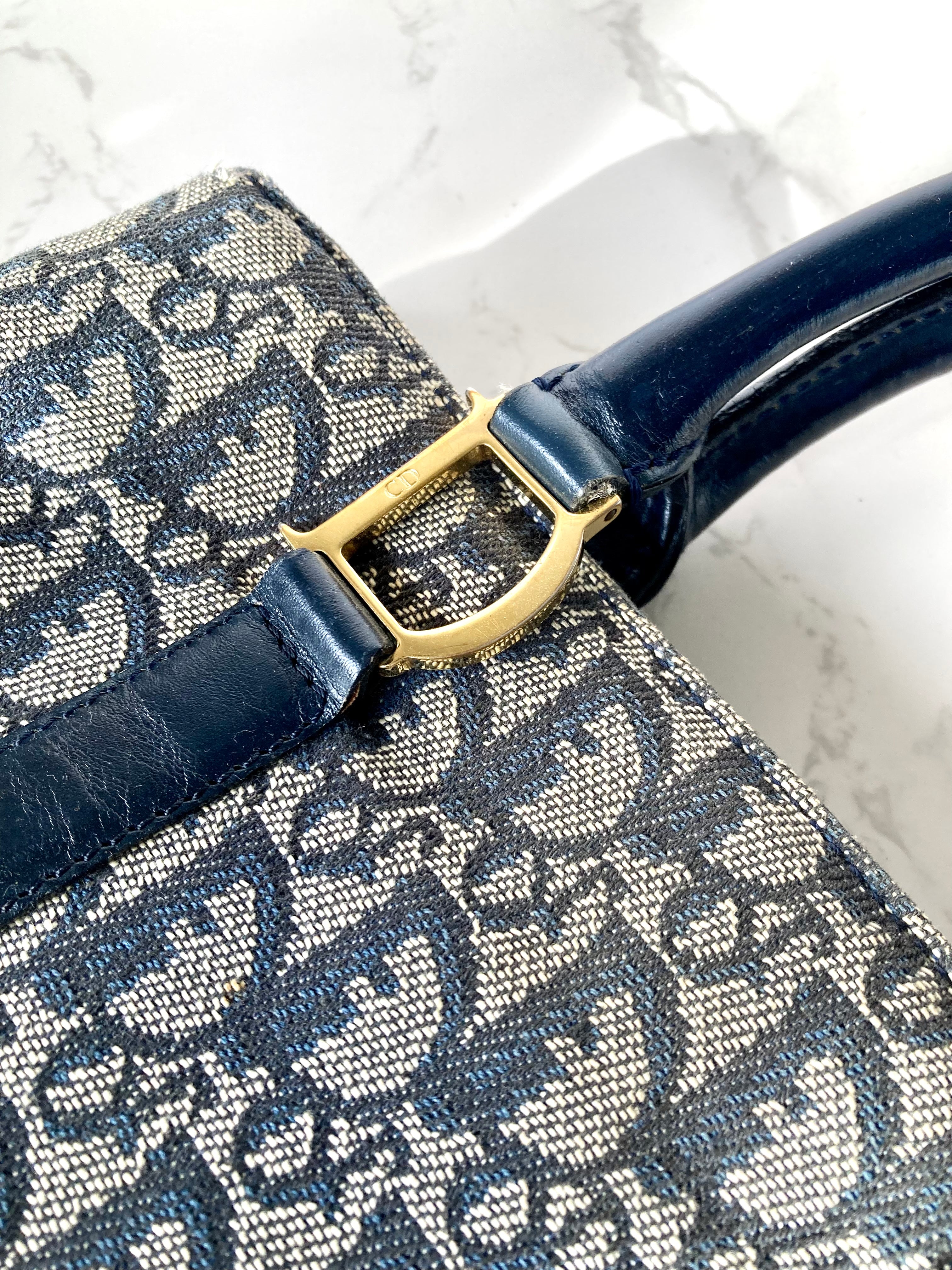 CHRISTIAN DIOR Navy Trotter Monogram Tote Bag 