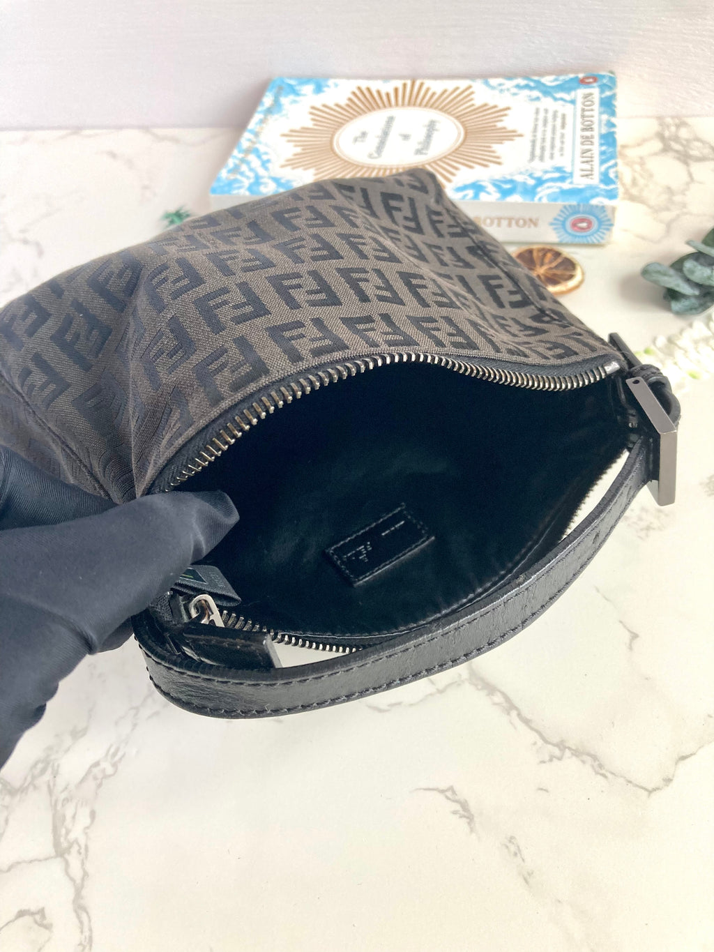 FENDI Monogram Cloth Baguette Mini Bag 