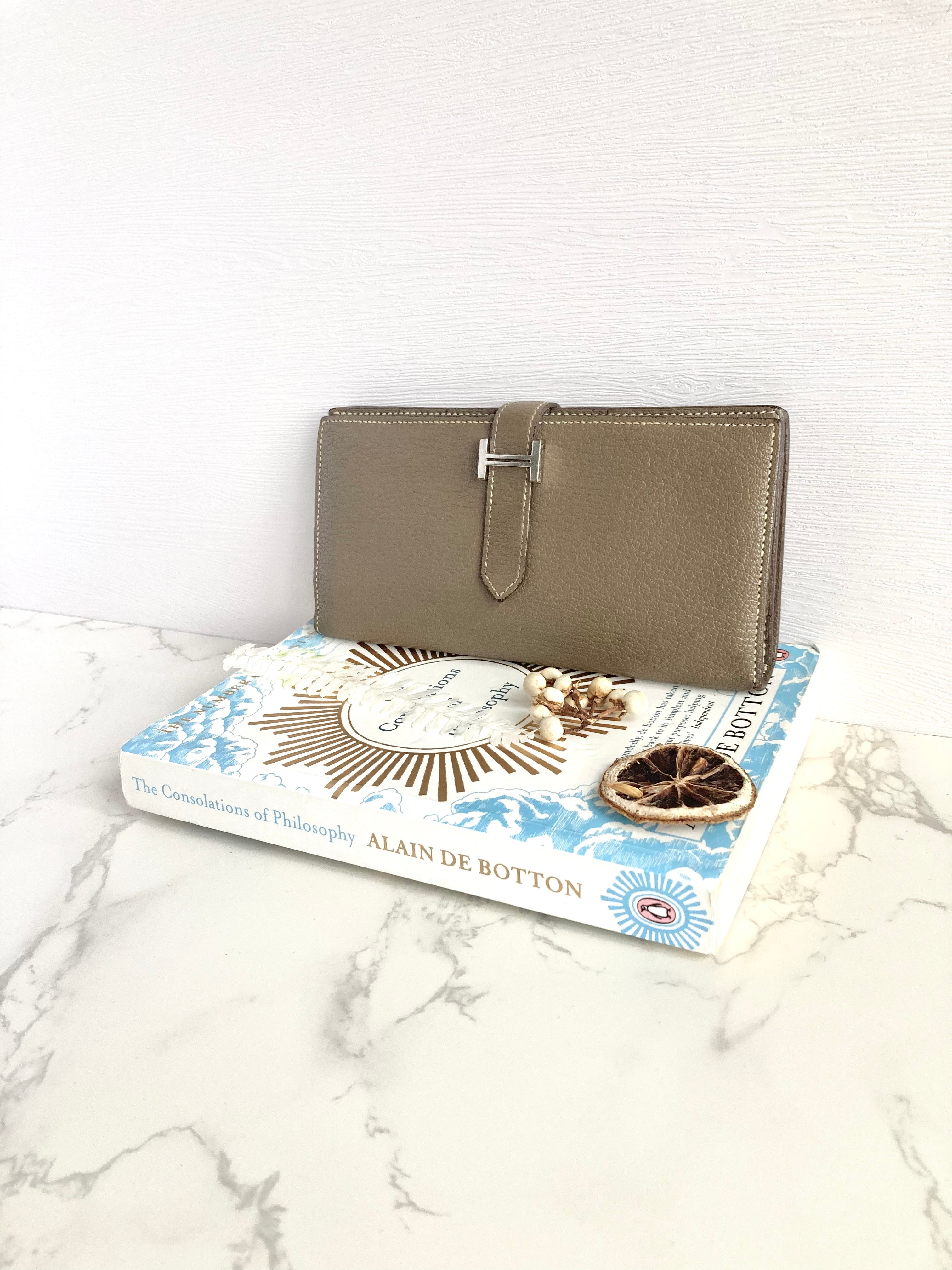 HERMES Etoupe Greige Bearn Bi-fold Long Wallet 