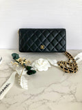 CHANEL Classic Lamb Skin Flap Wallet – Gold CC Logo (With Add-on Chain) 
