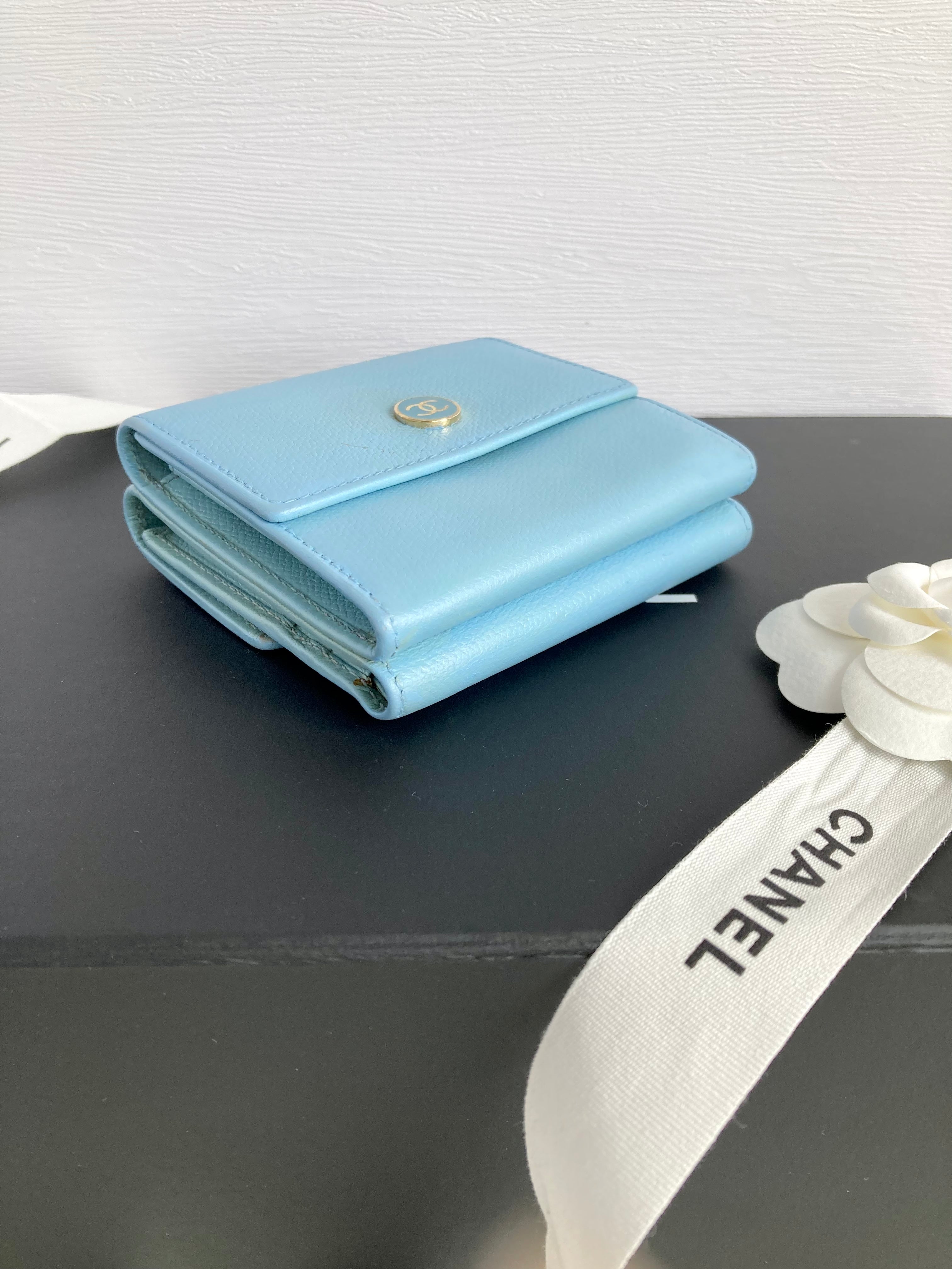 CHANEL Baby Blue Calf Skin Compact Wallet 