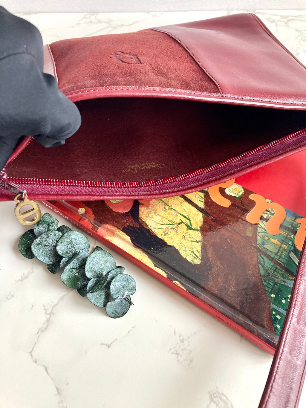CHRISTIAN DIOR Burgundy Leather Two-way Bag 