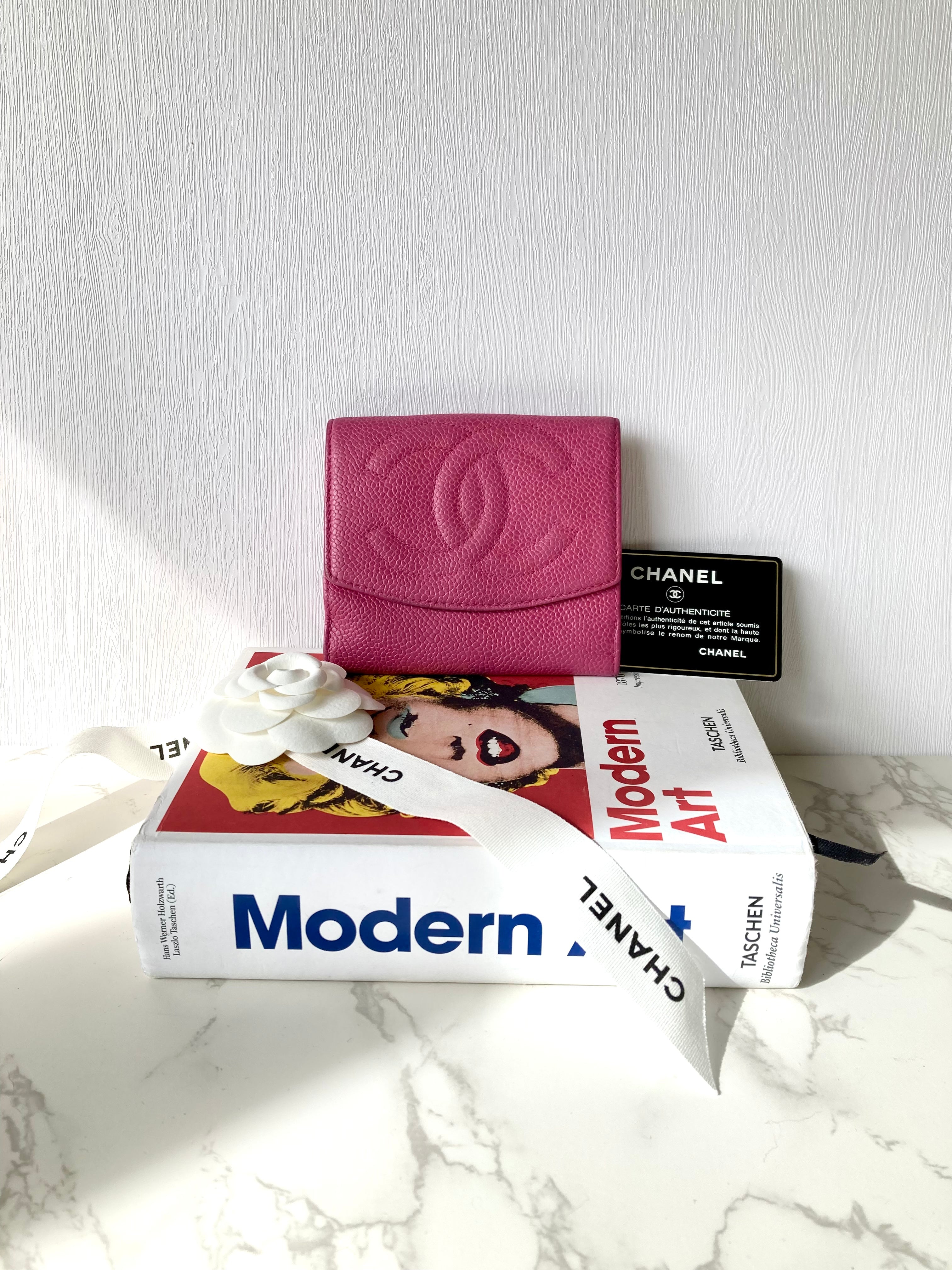 CHANEL Pink Caviar Leather Compact Wallet 