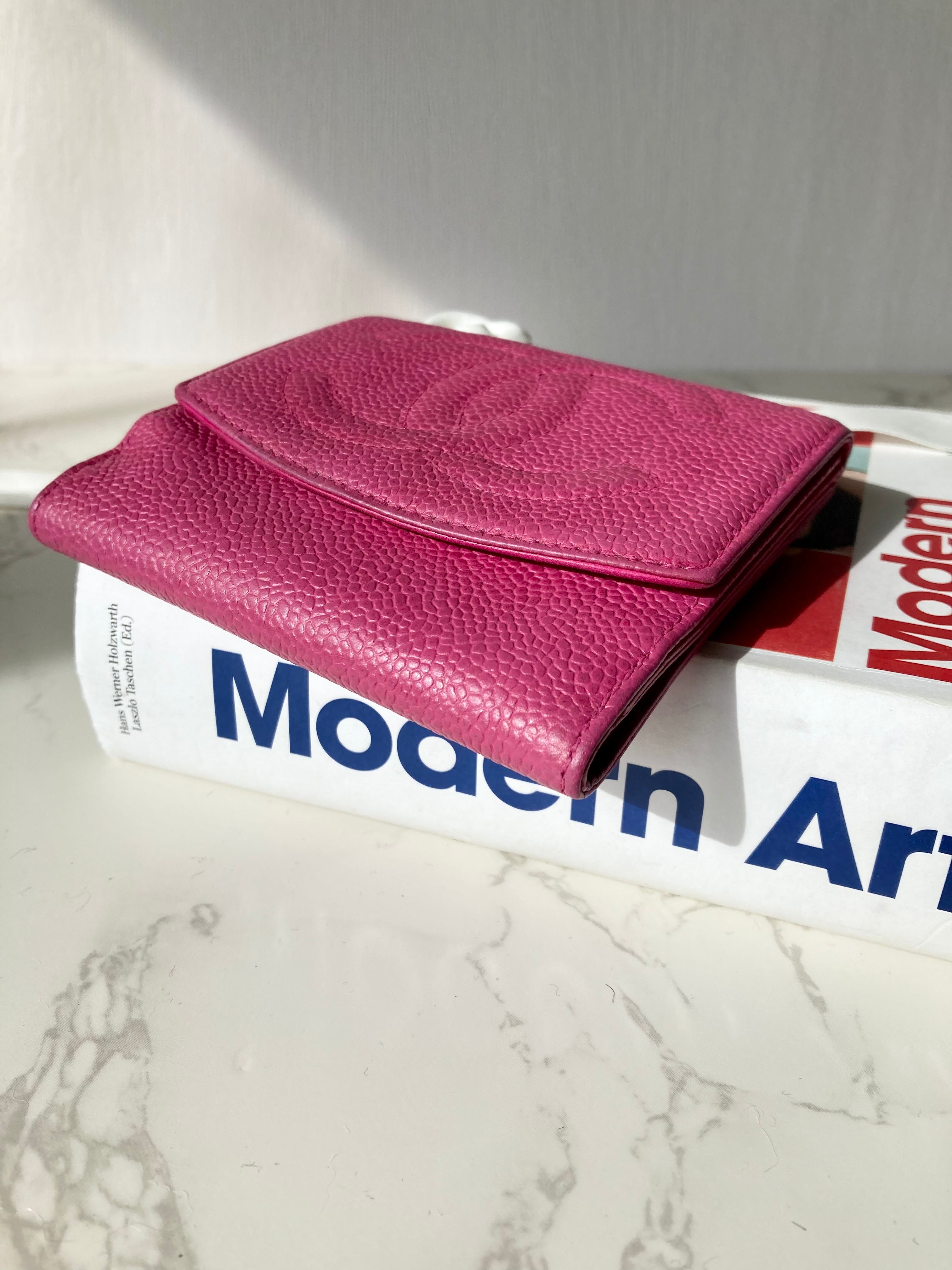 CHANEL Pink Caviar Leather Compact Wallet 