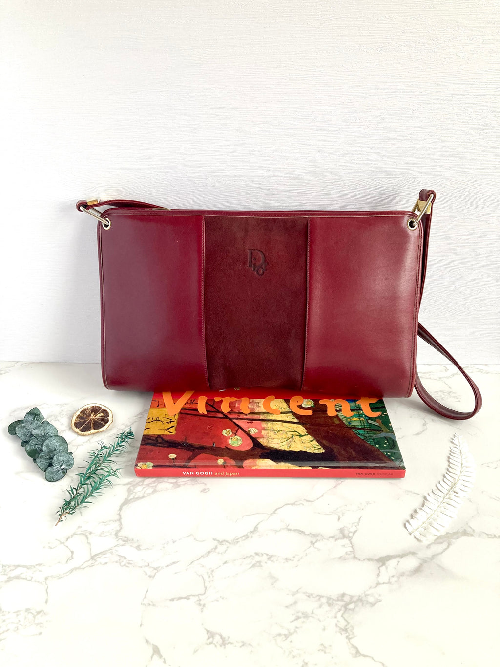 CHRISTIAN DIOR Burgundy Leather Two-way Bag 