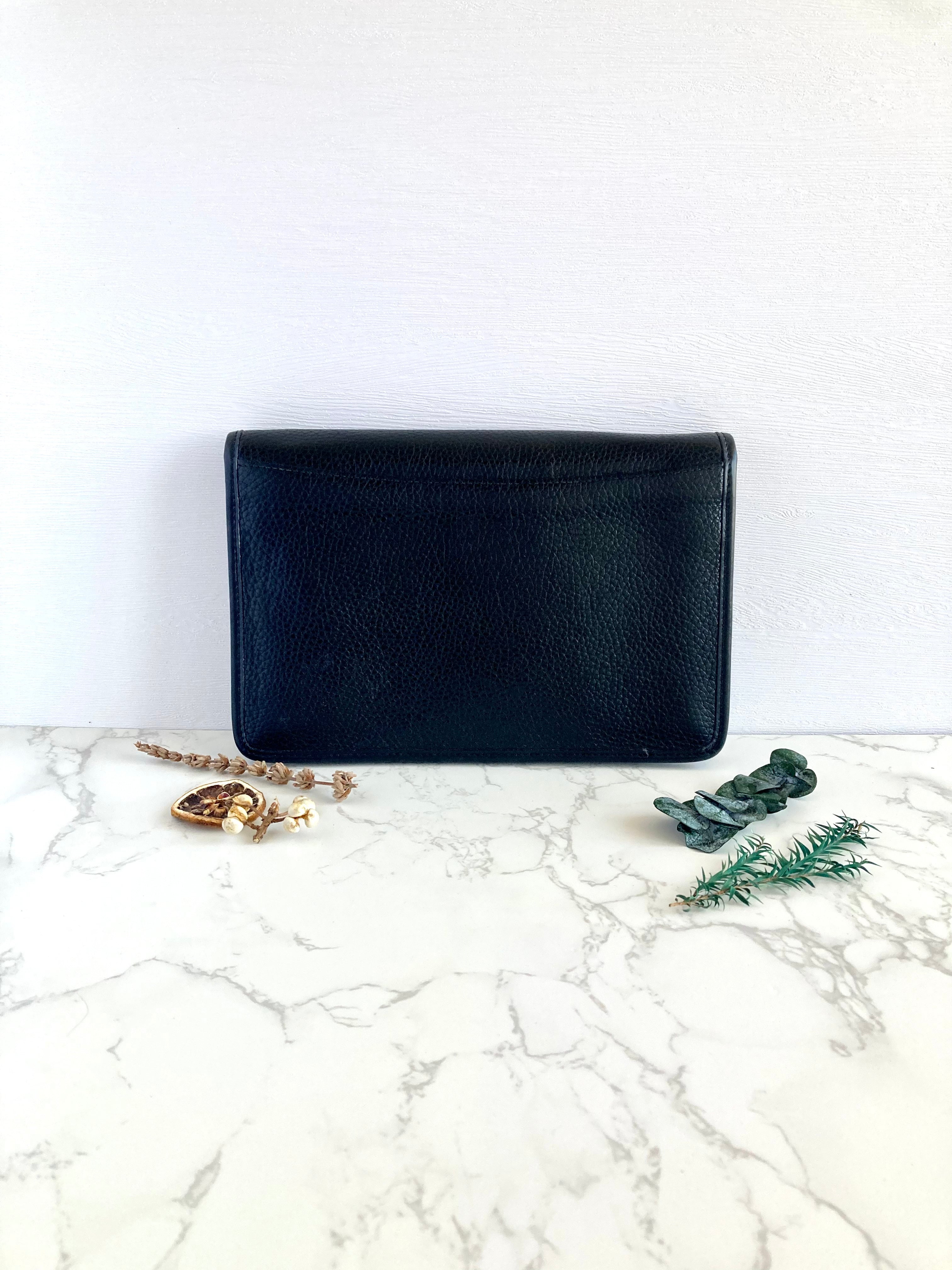 CELINE Black x Gold Leather Clutch 