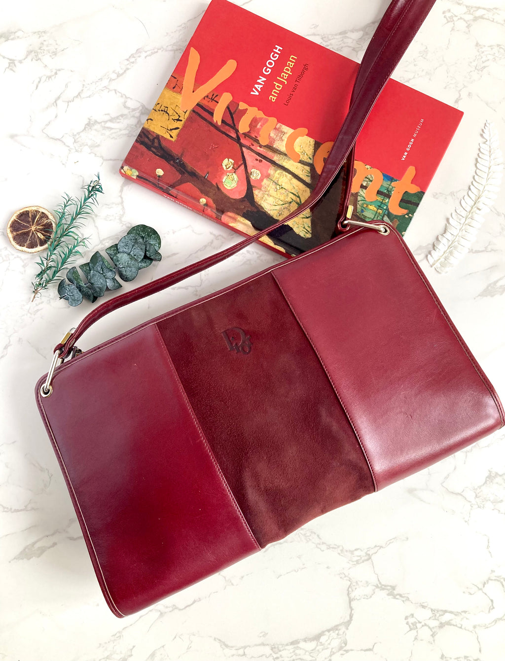 CHRISTIAN DIOR Burgundy Leather Two-way Bag 