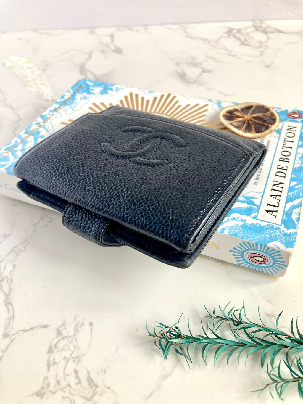 CHANEL Black Caviar Leather Compact Wallet