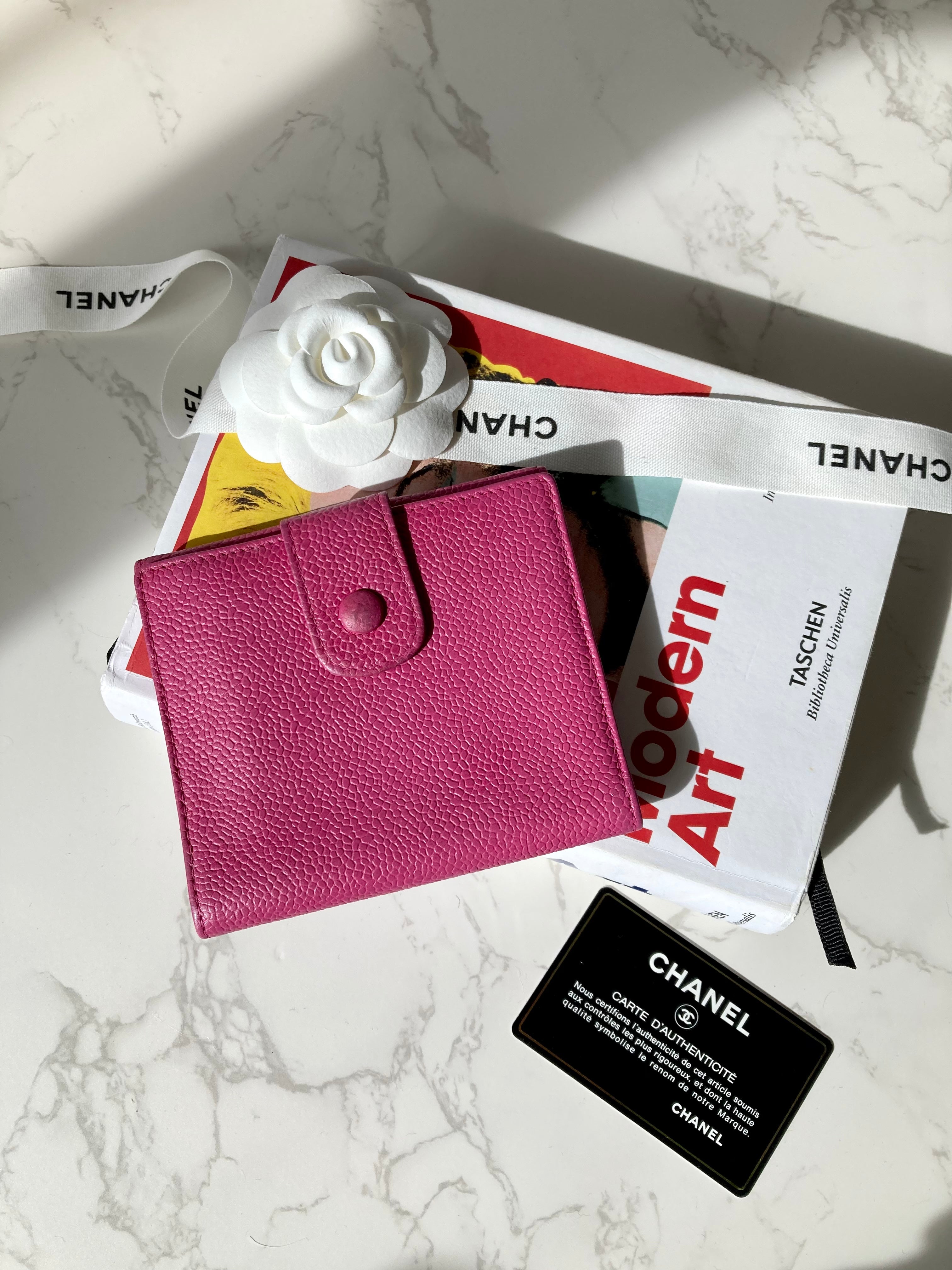CHANEL Pink Caviar Leather Compact Wallet 