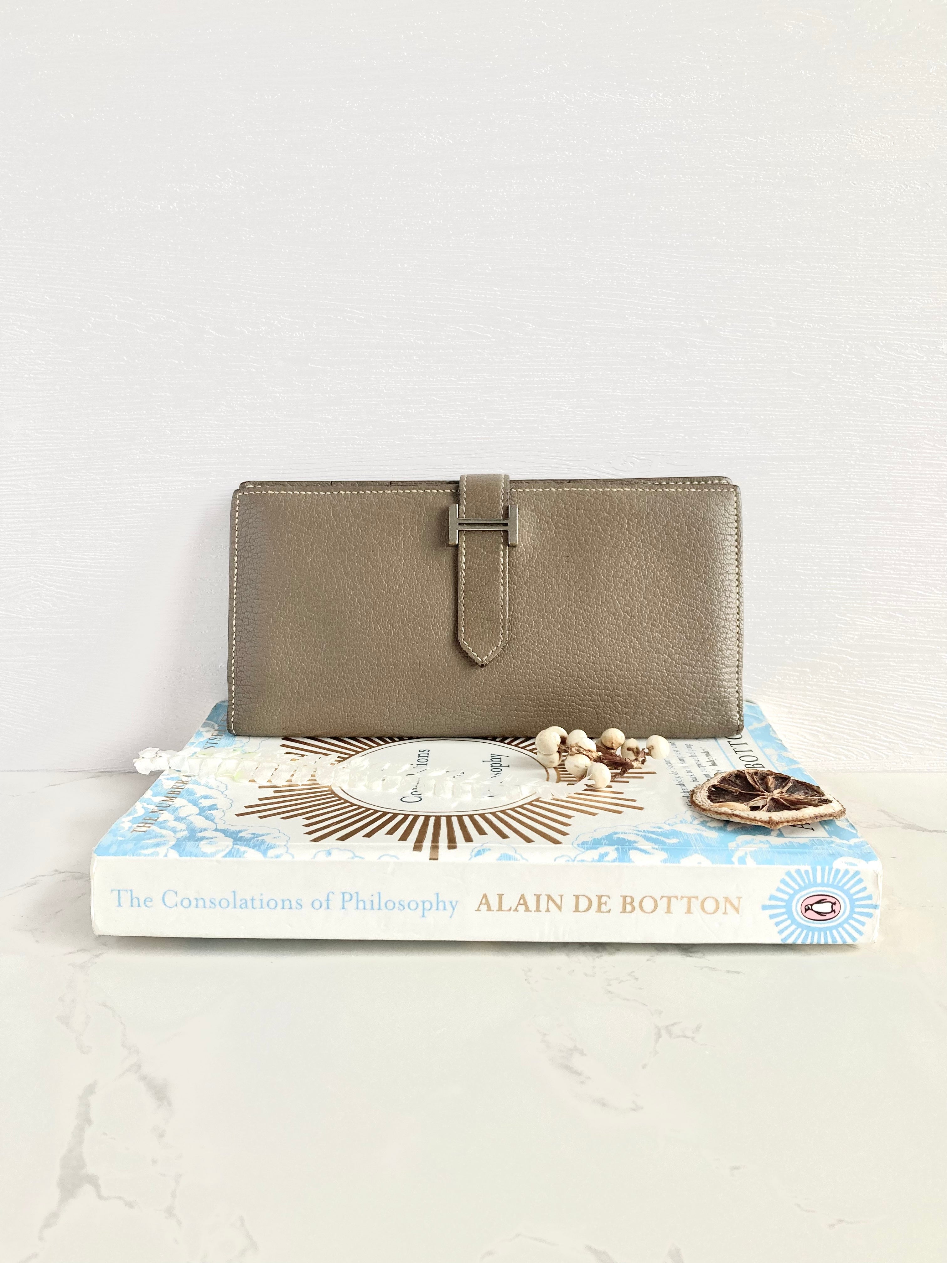HERMES Etoupe Greige Bearn Bi-fold Long Wallet 