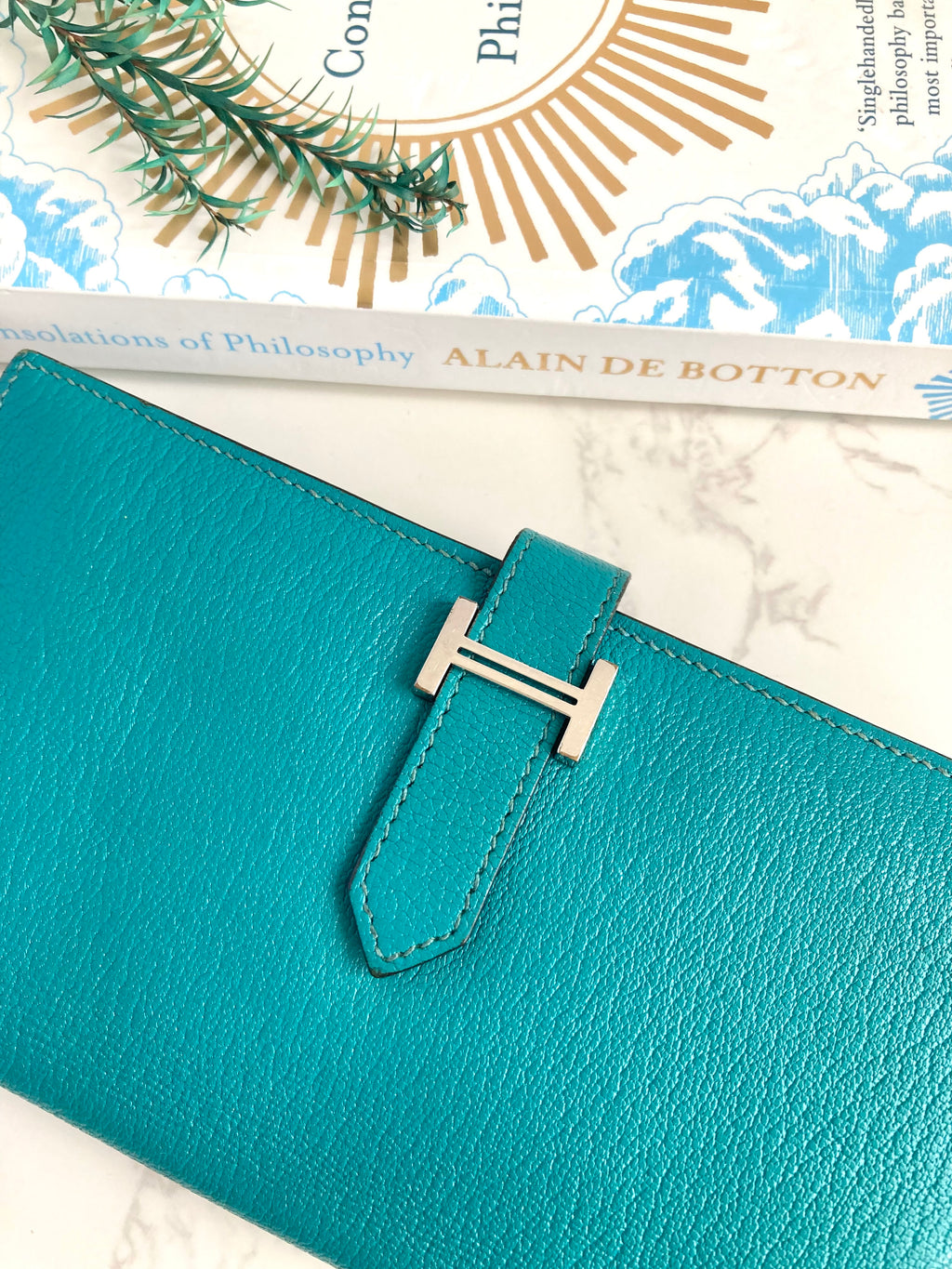 HERMES 7F Bleu Paon Bearn Bi-fold Long Wallet