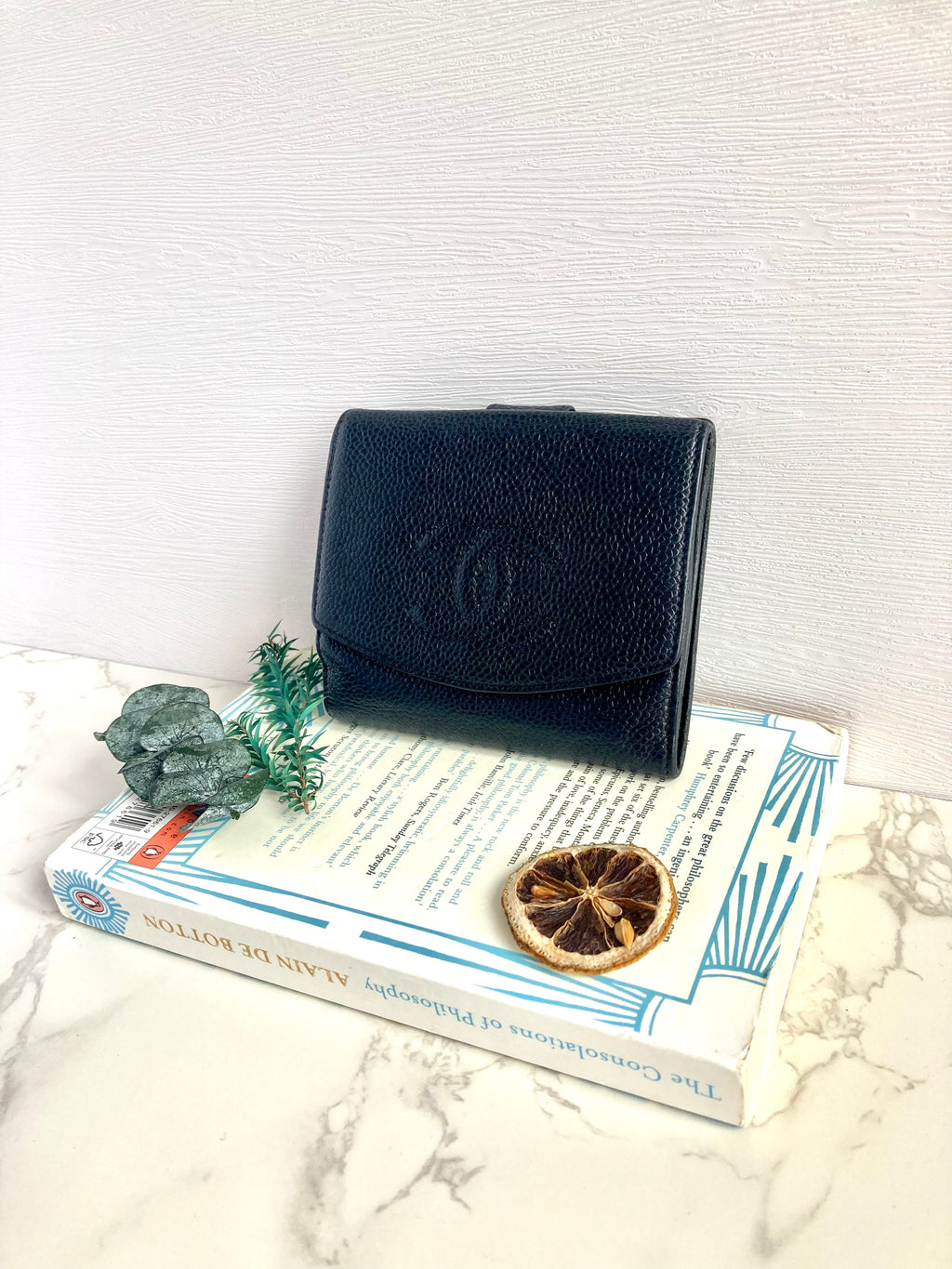 CHANEL Black Caviar Leather Compact Wallet