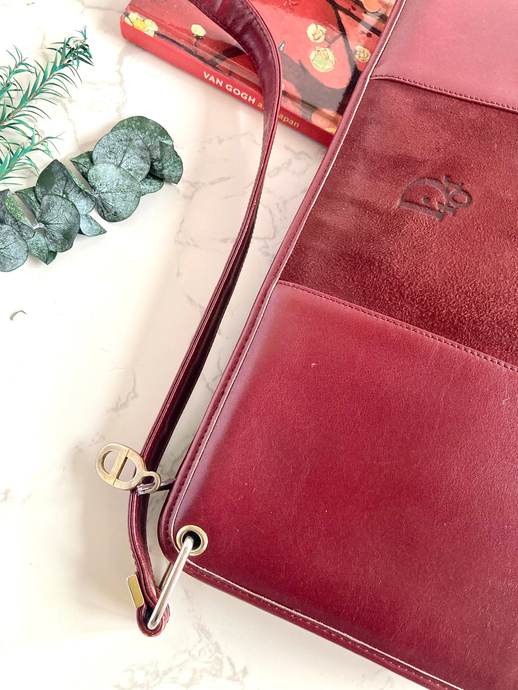 CHRISTIAN DIOR Burgundy Leather Two-way Bag 
