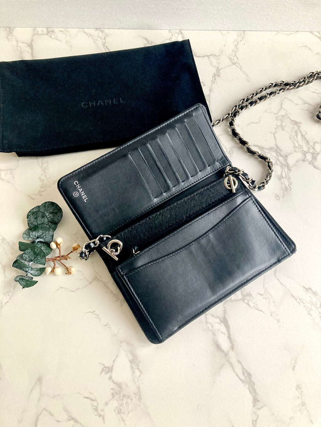 CHANEL Caviar Leather Long Flap Wallet (with Add-on Chain) 