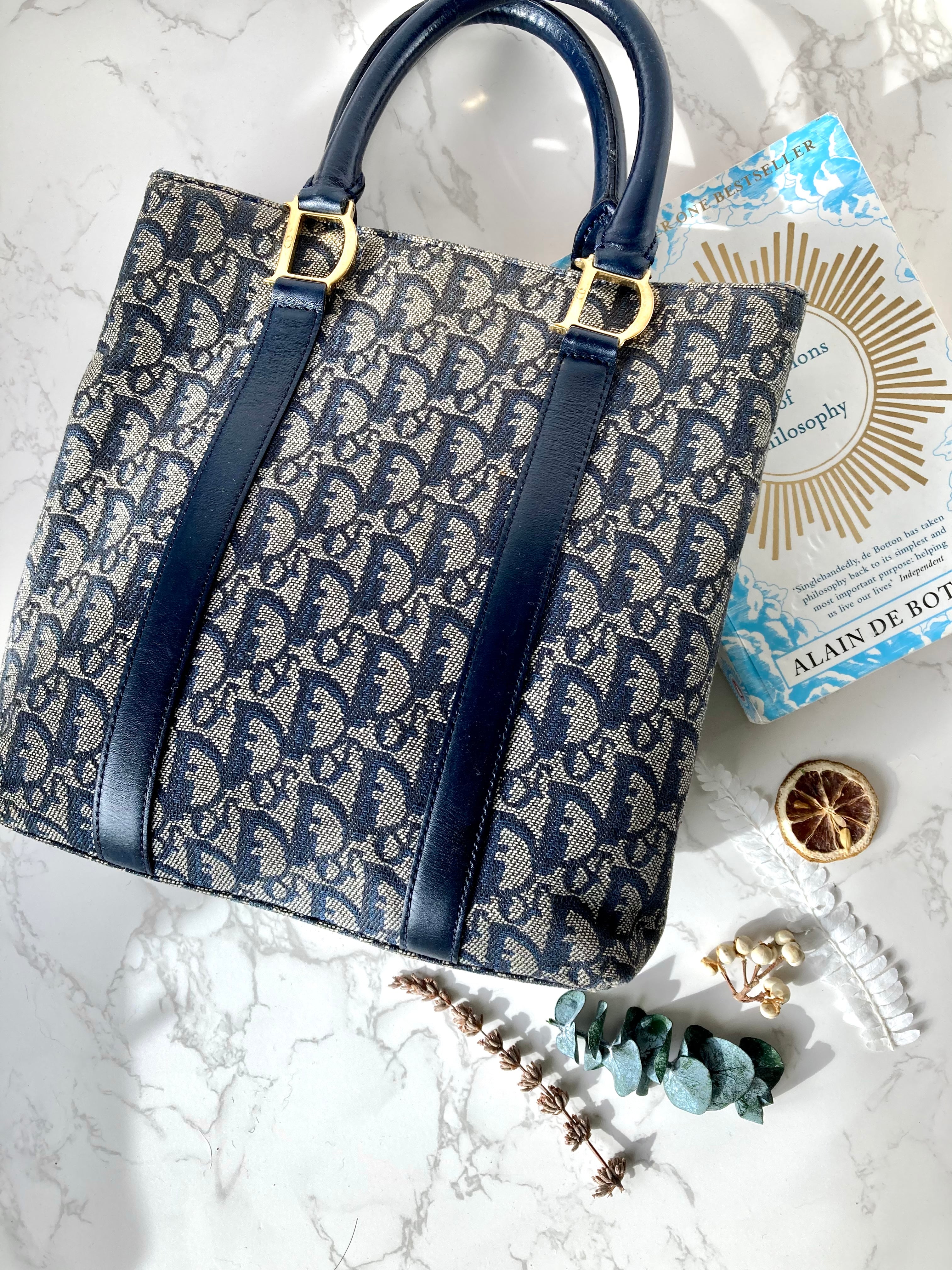 CHRISTIAN DIOR Navy Trotter Monogram Tote Bag 