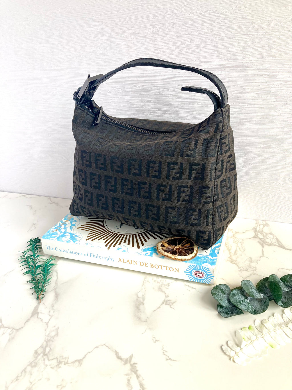 FENDI Monogram Cloth Baguette Mini Bag 