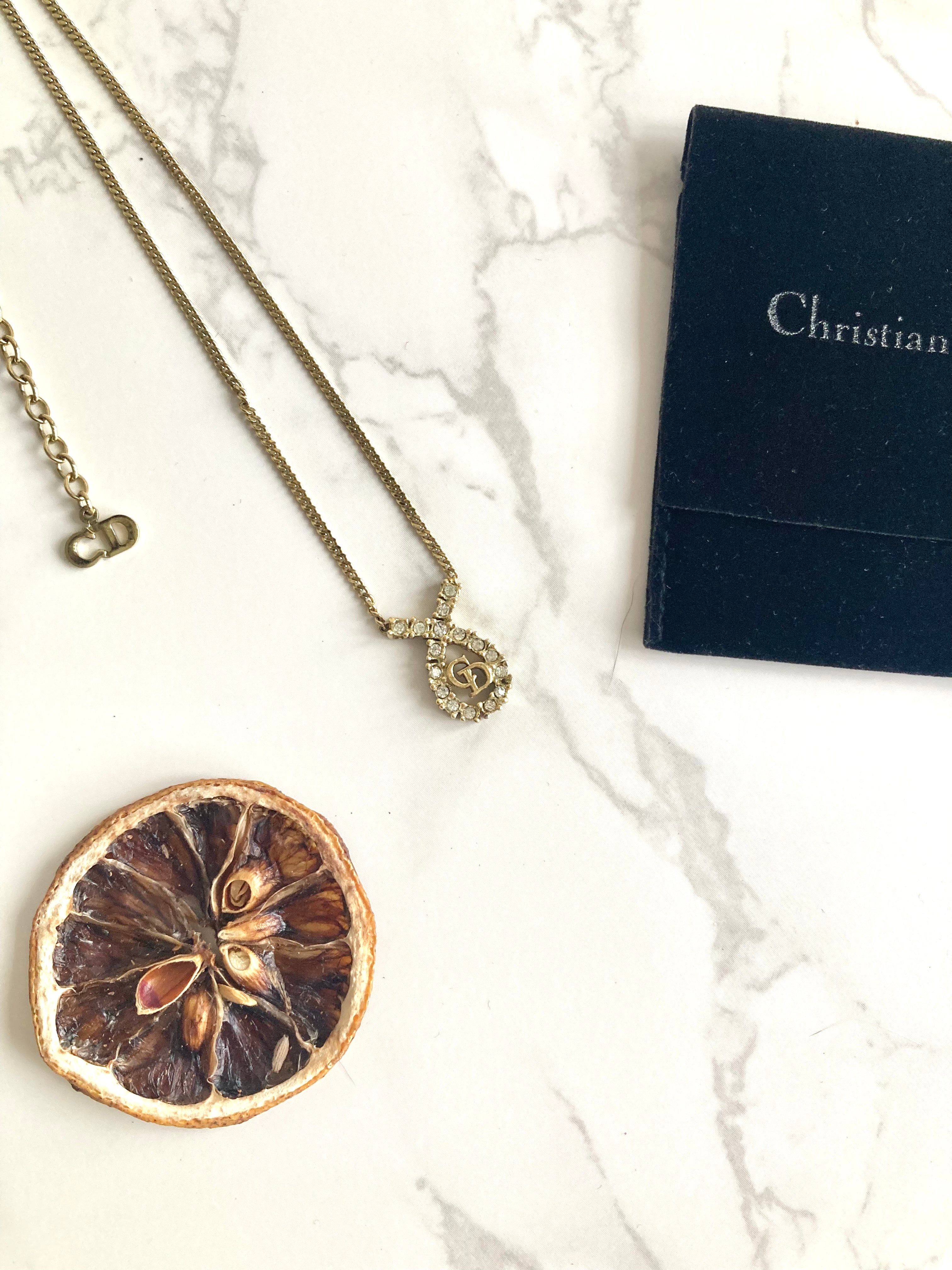 CHRISTIAN DIOR Logo Rhinestone Necklace 