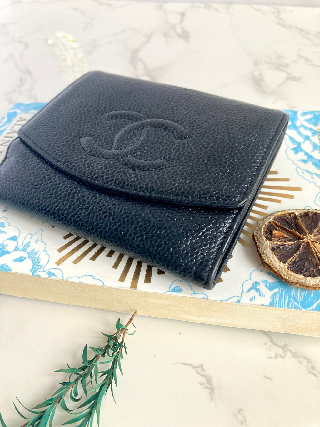 CHANEL Black Caviar Leather Compact Wallet