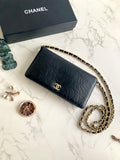 CHANEL Camellia Gold CC Long Wallet (with Add-on Chain) 