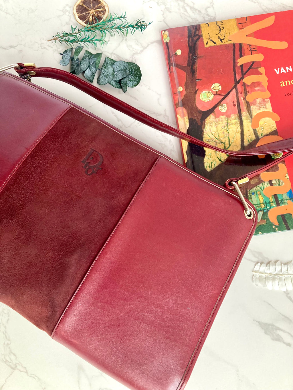 CHRISTIAN DIOR Burgundy Leather Two-way Bag 