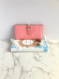 HERMES pink leather silver buckle Bearn long clip / wallet / purse