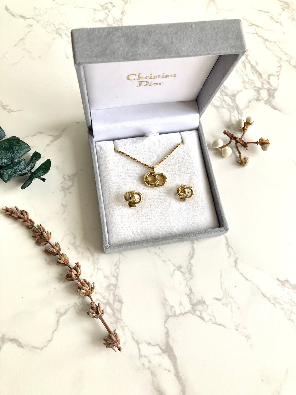 CHRISTIAN DIOR Logo Necklace &amp; Earrings Set 
