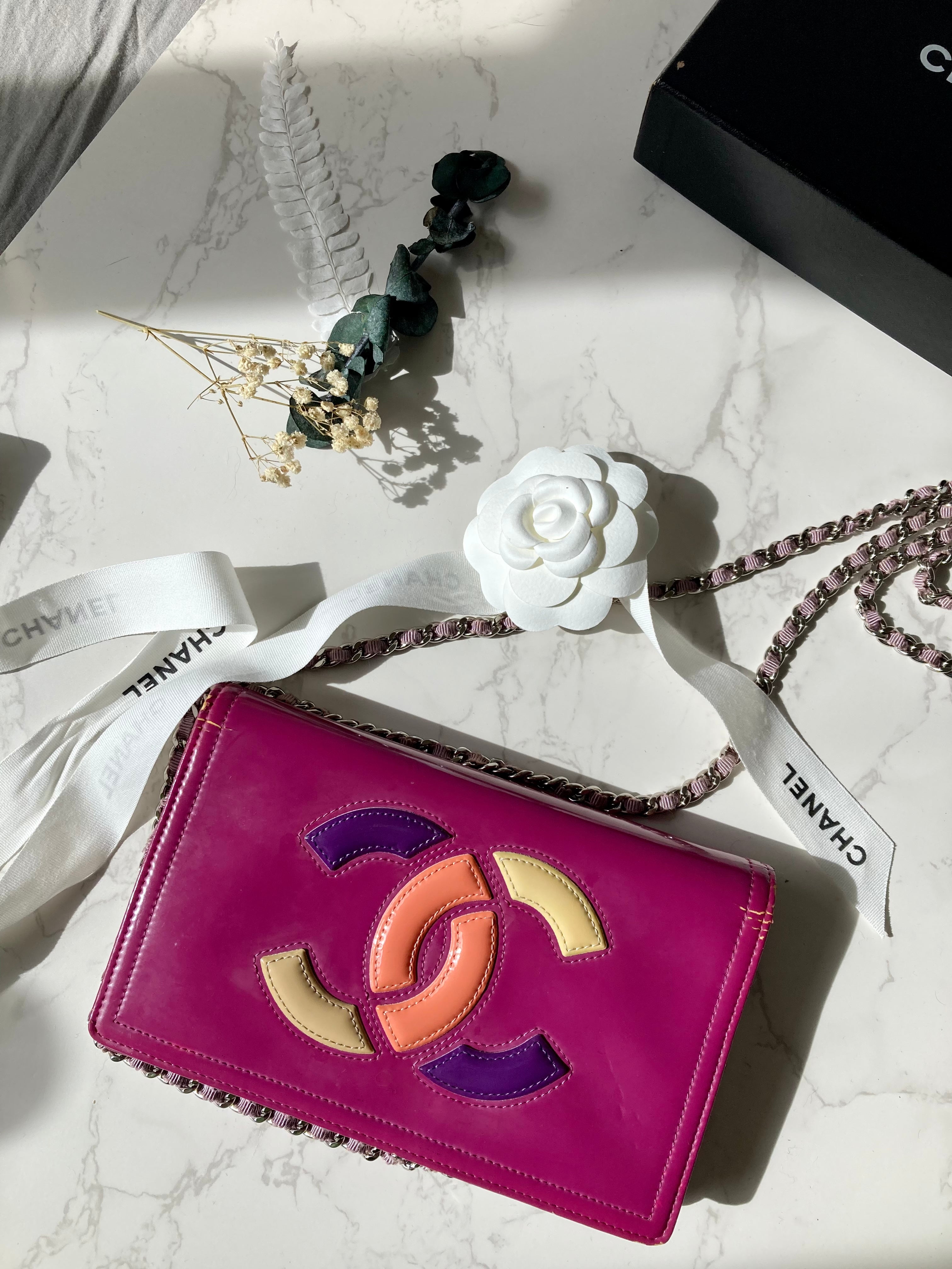 CHANEL Purple Patent Leather Wallet-On-Chain (WOC) 