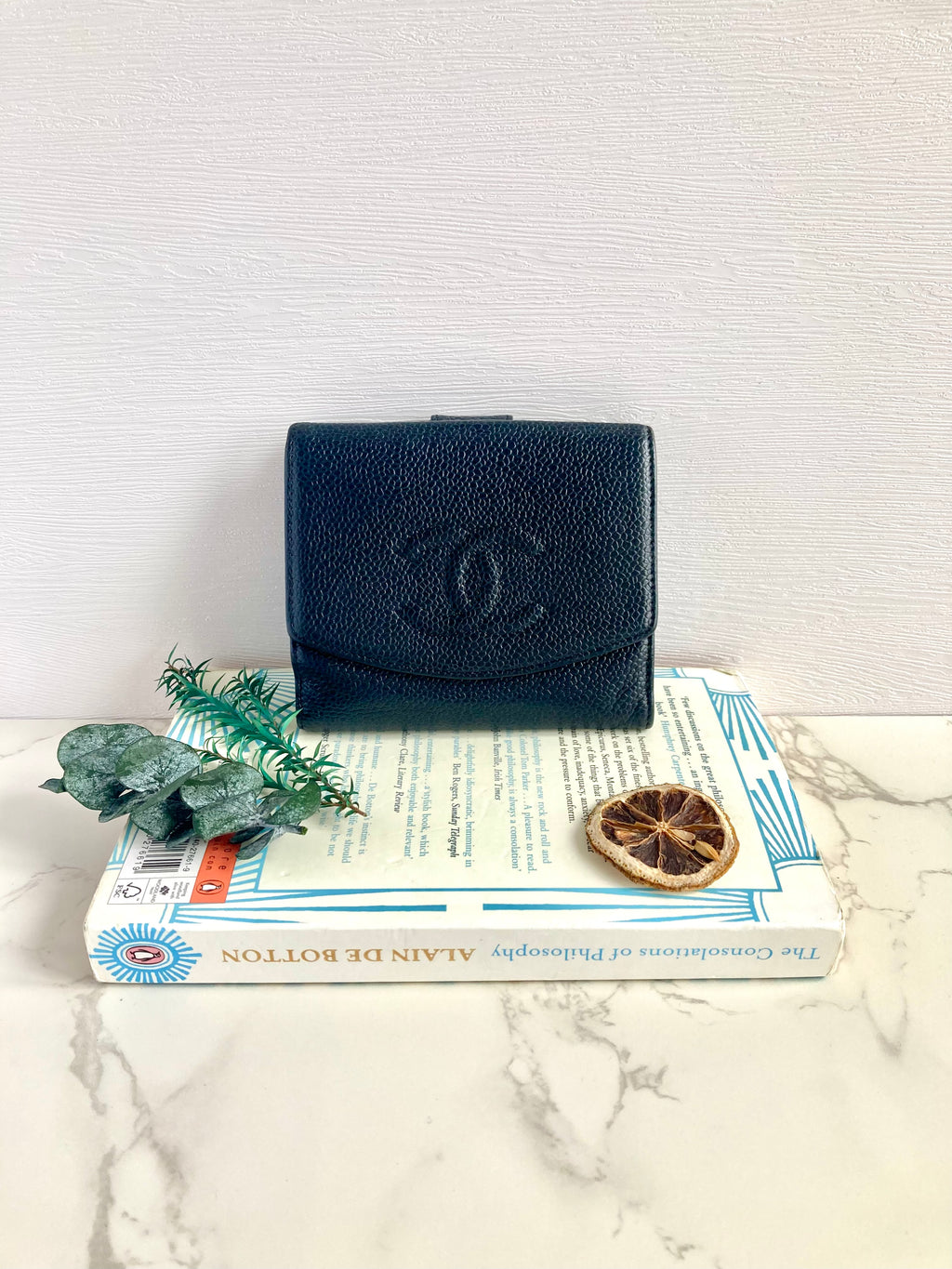 CHANEL Black Caviar Leather Compact Wallet