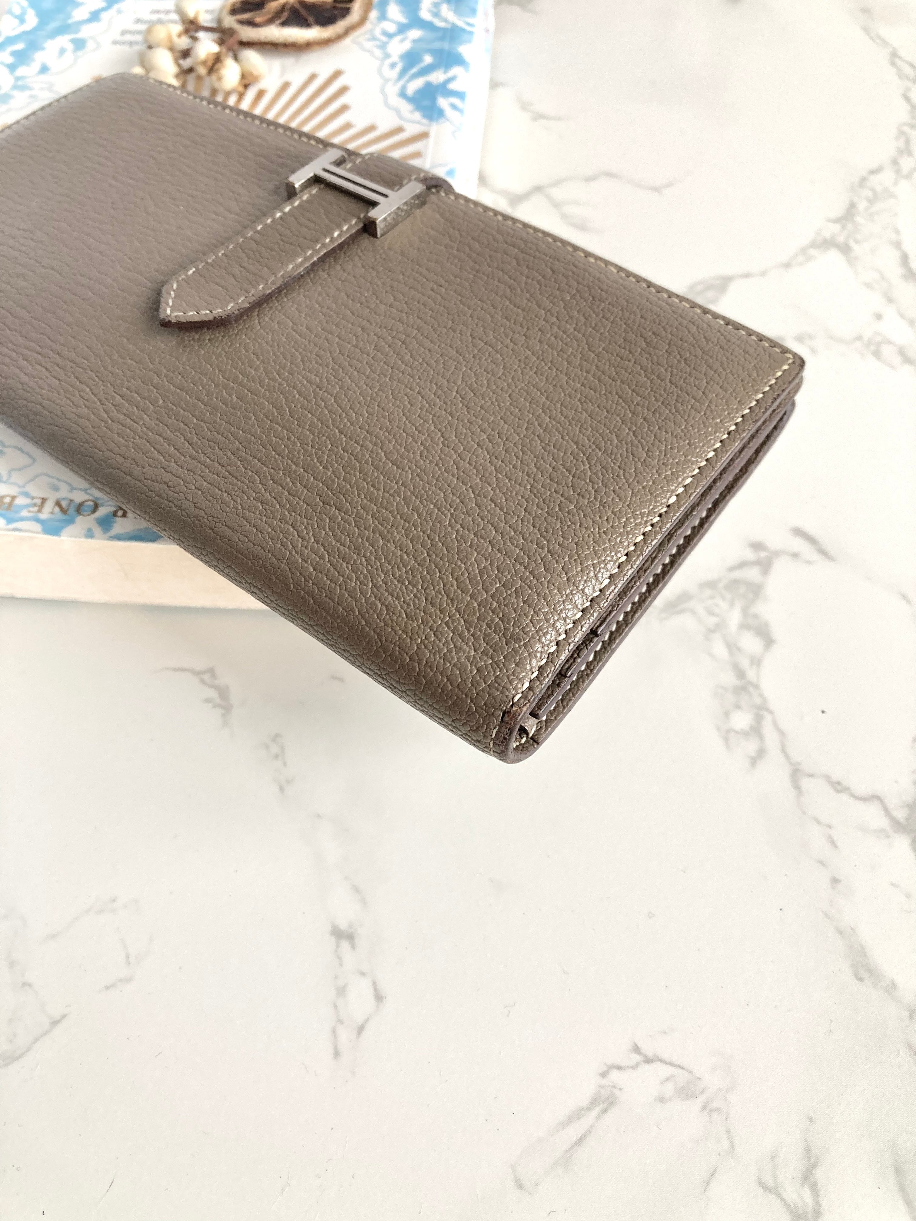HERMES Etoupe Greige Bearn Bi-fold Long Wallet 