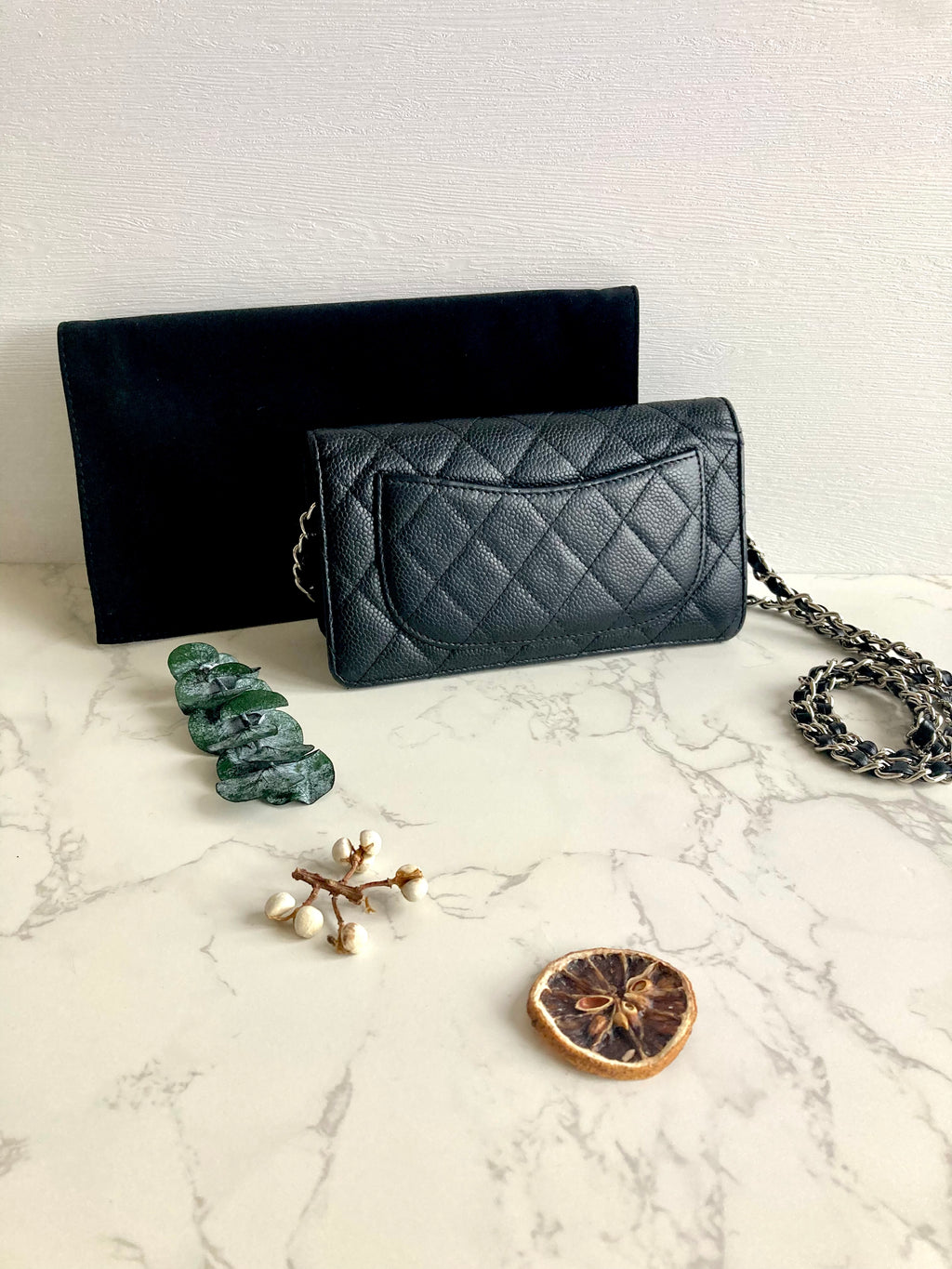 CHANEL Caviar Leather Long Flap Wallet (with Add-on Chain) 