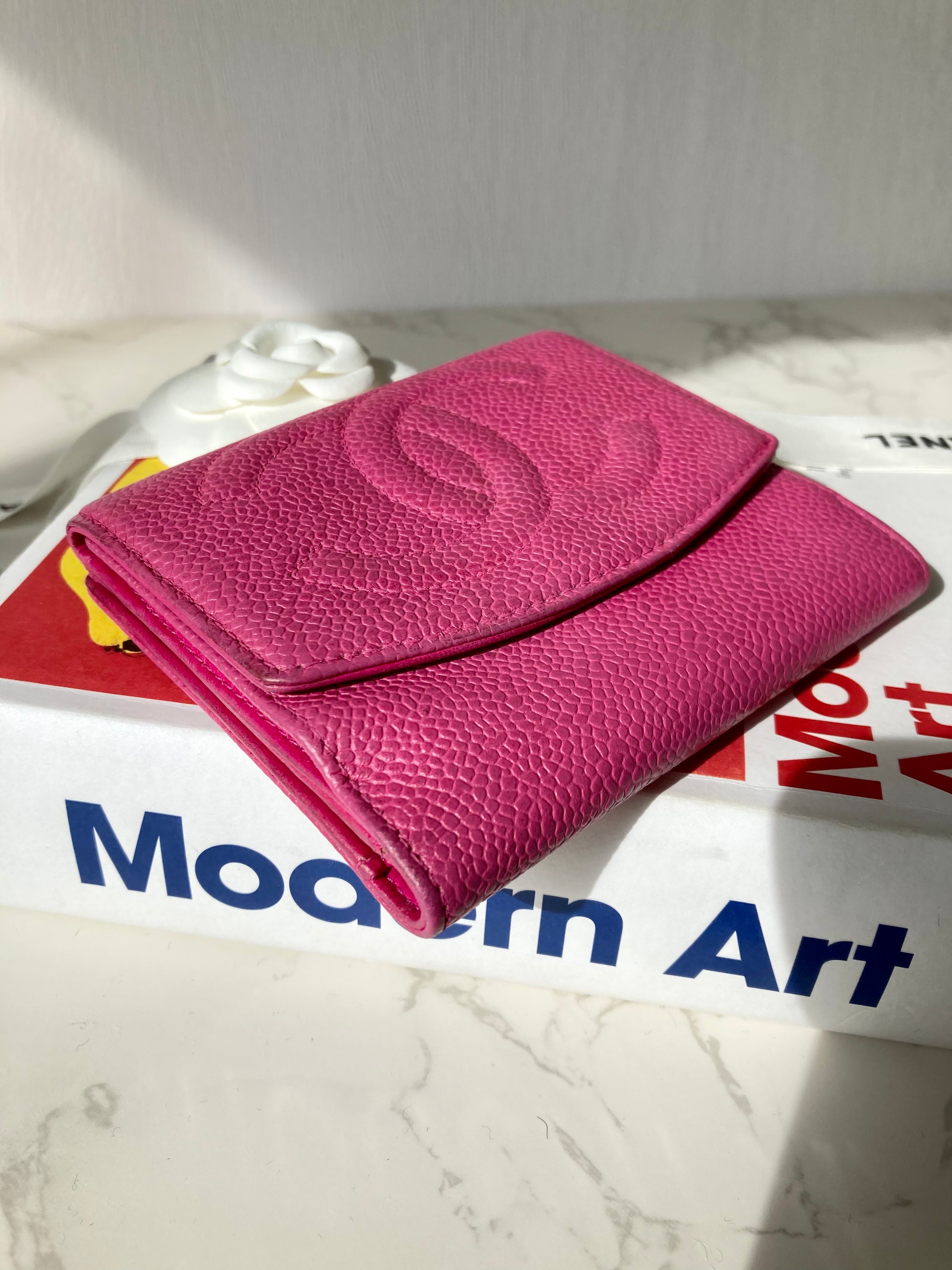 CHANEL Pink Caviar Leather Compact Wallet 
