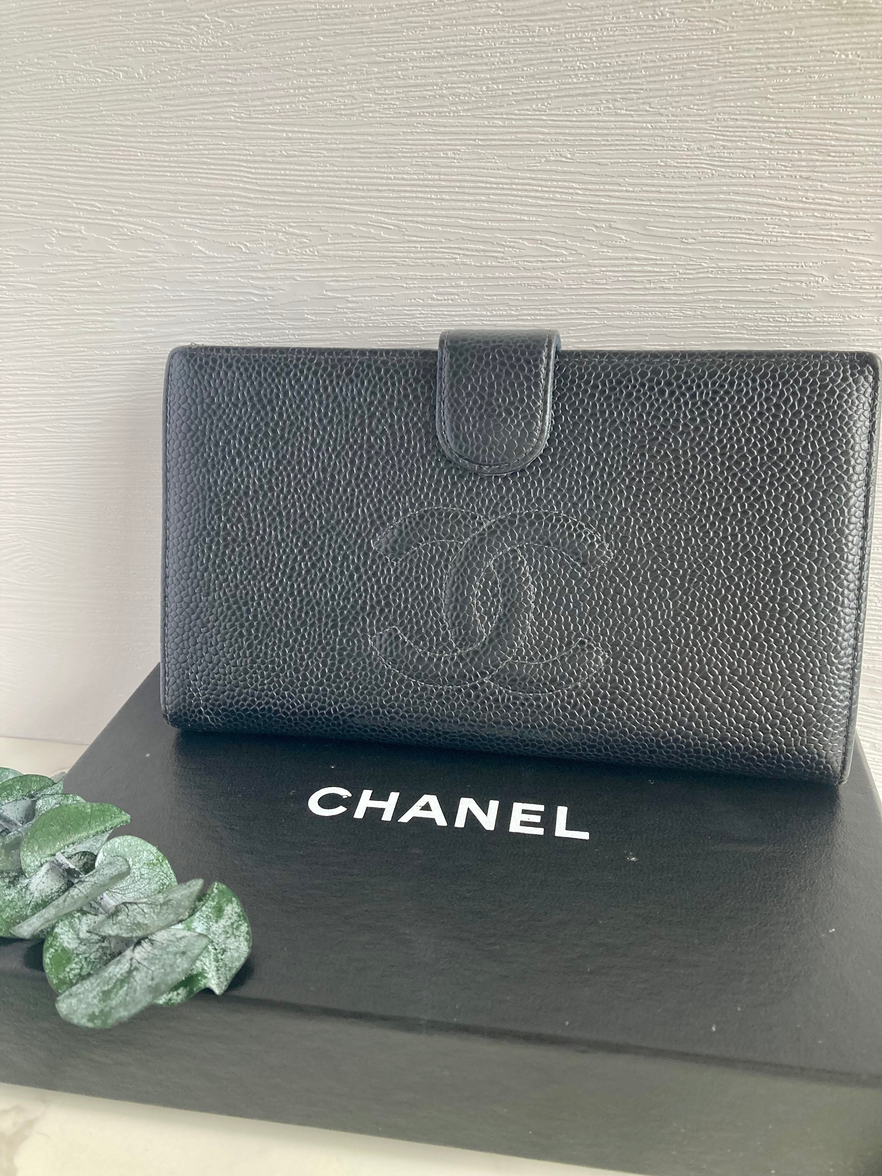 CHANEL Black Caviar Leather Long Wallet with Gold Hardware 
