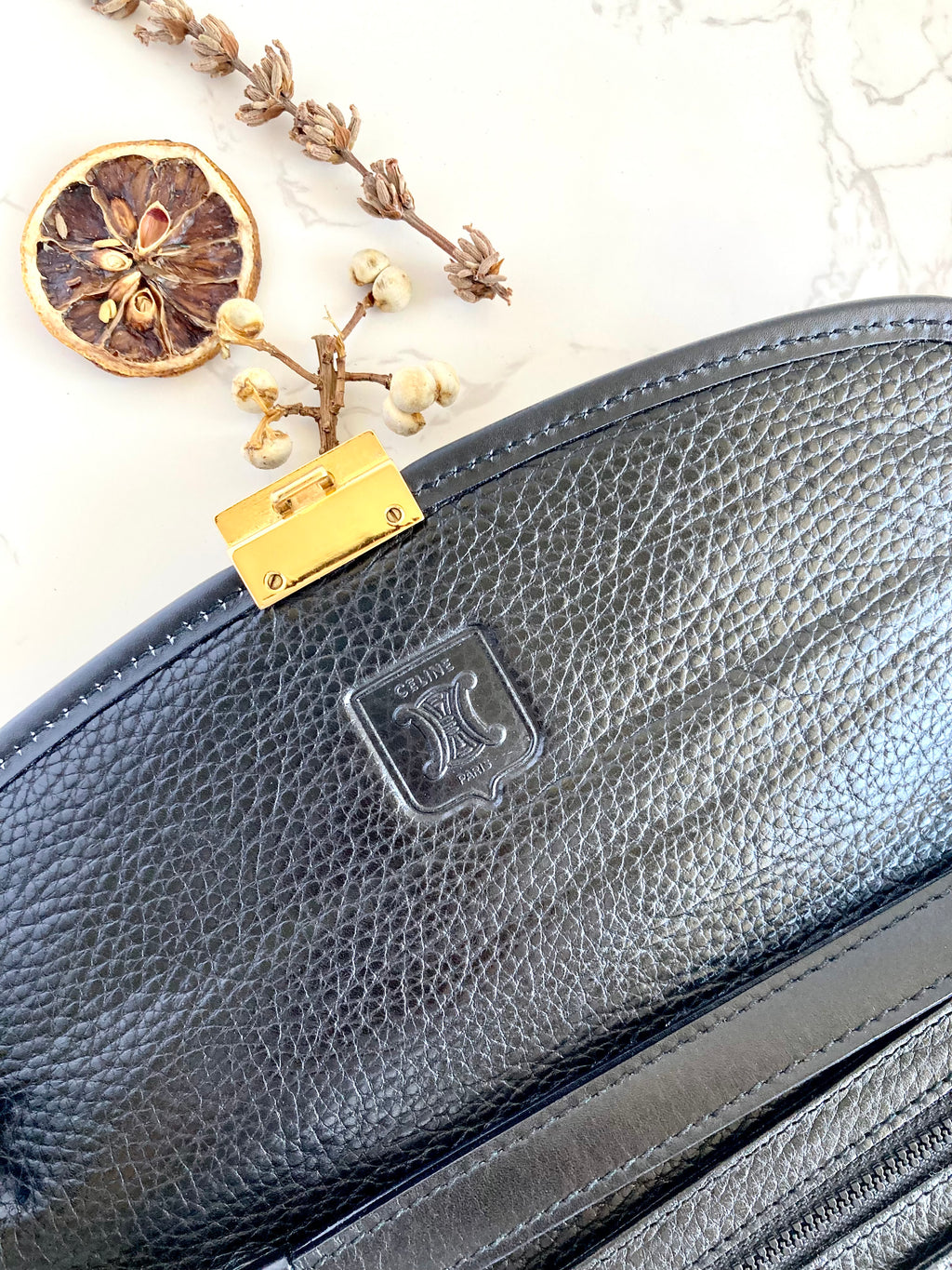 CELINE Black x Gold Leather Clutch