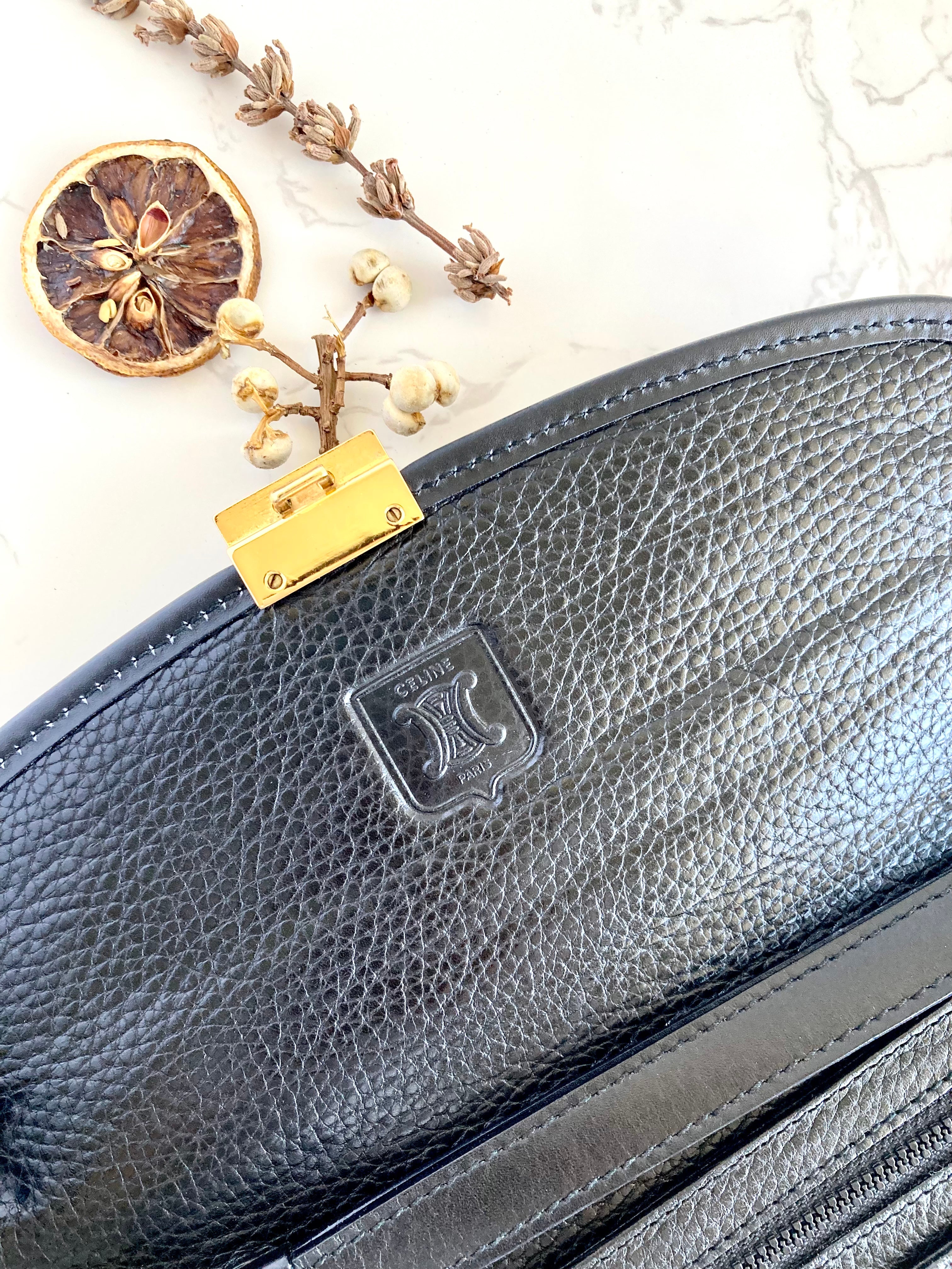 CELINE Black x Gold Leather Clutch 