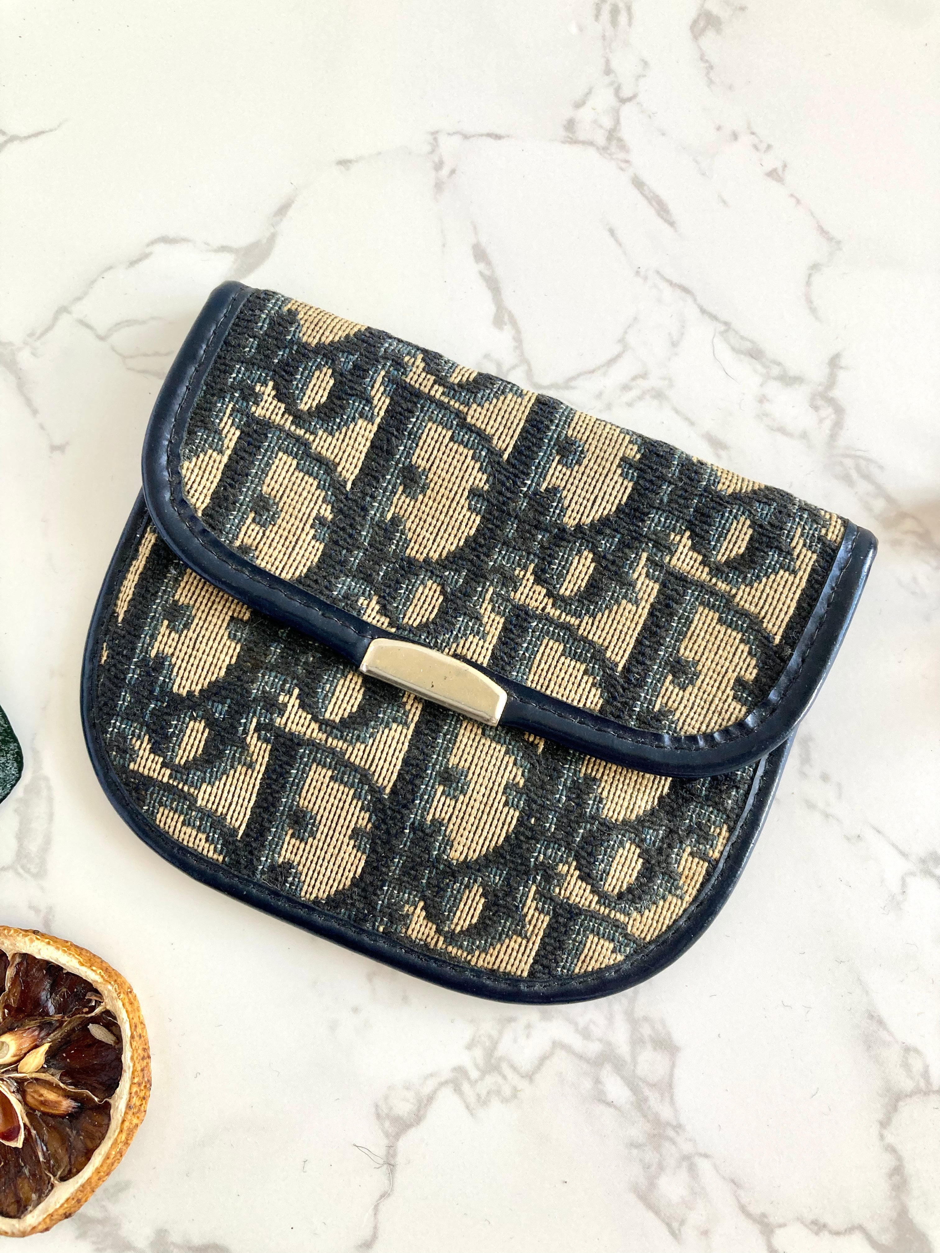 CHRISTIAN DIOR Navy Trotter Coin Case / Card Holder 