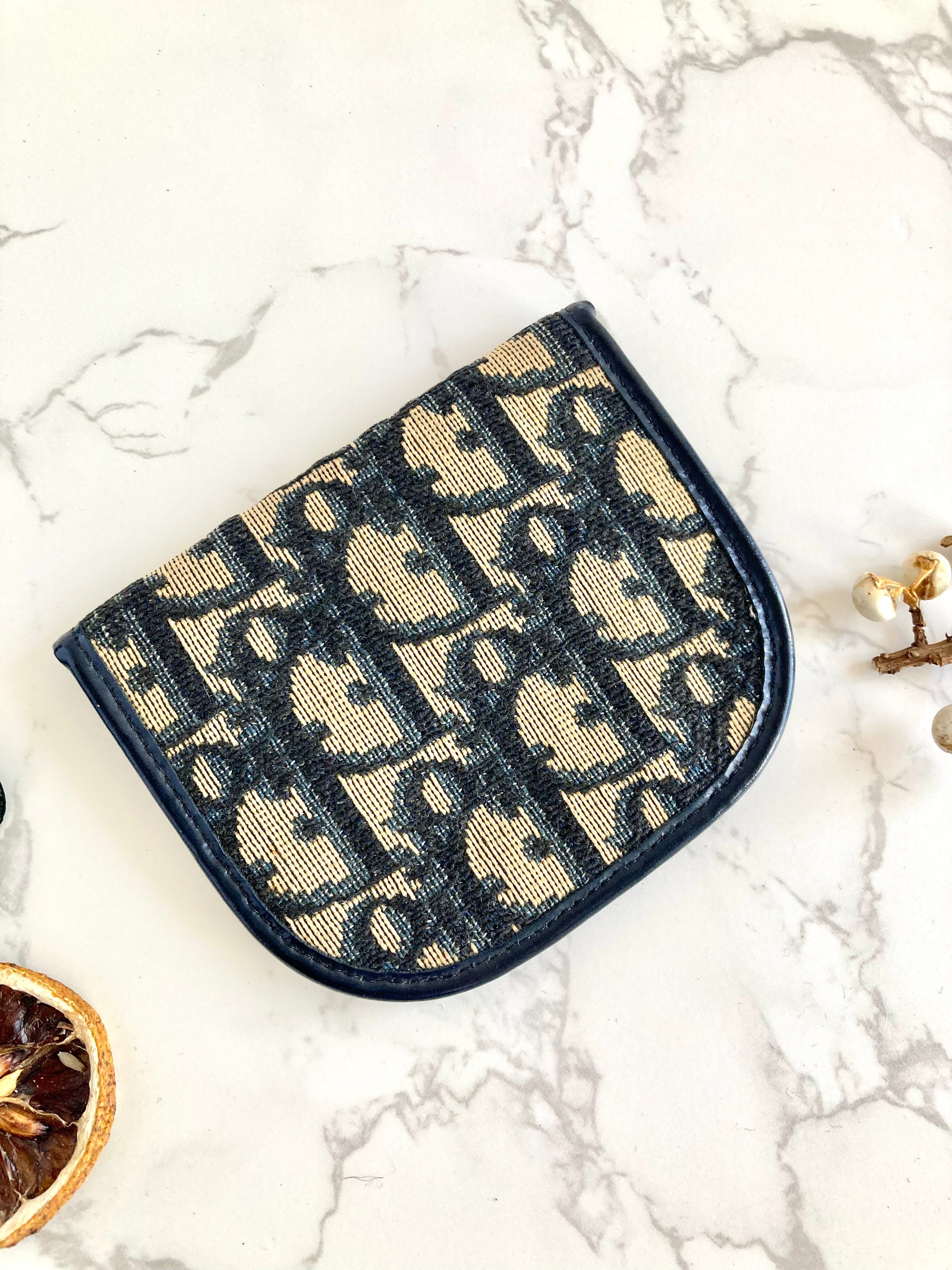 CHRISTIAN DIOR Navy Trotter Coin Case / Card Holder 