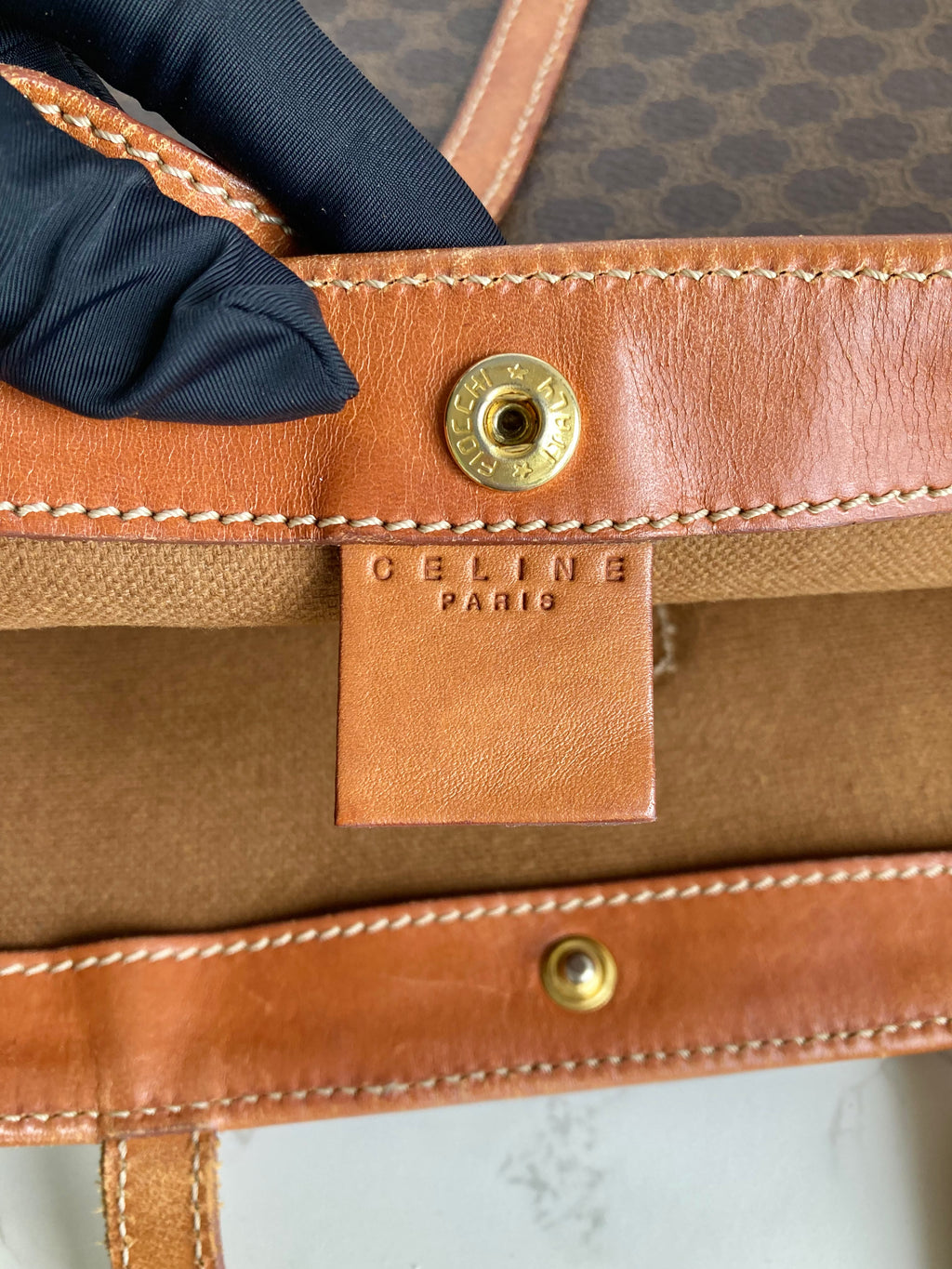 CELINE Brown Monogram Large Capacity Leather Tote Bag / Side Bag