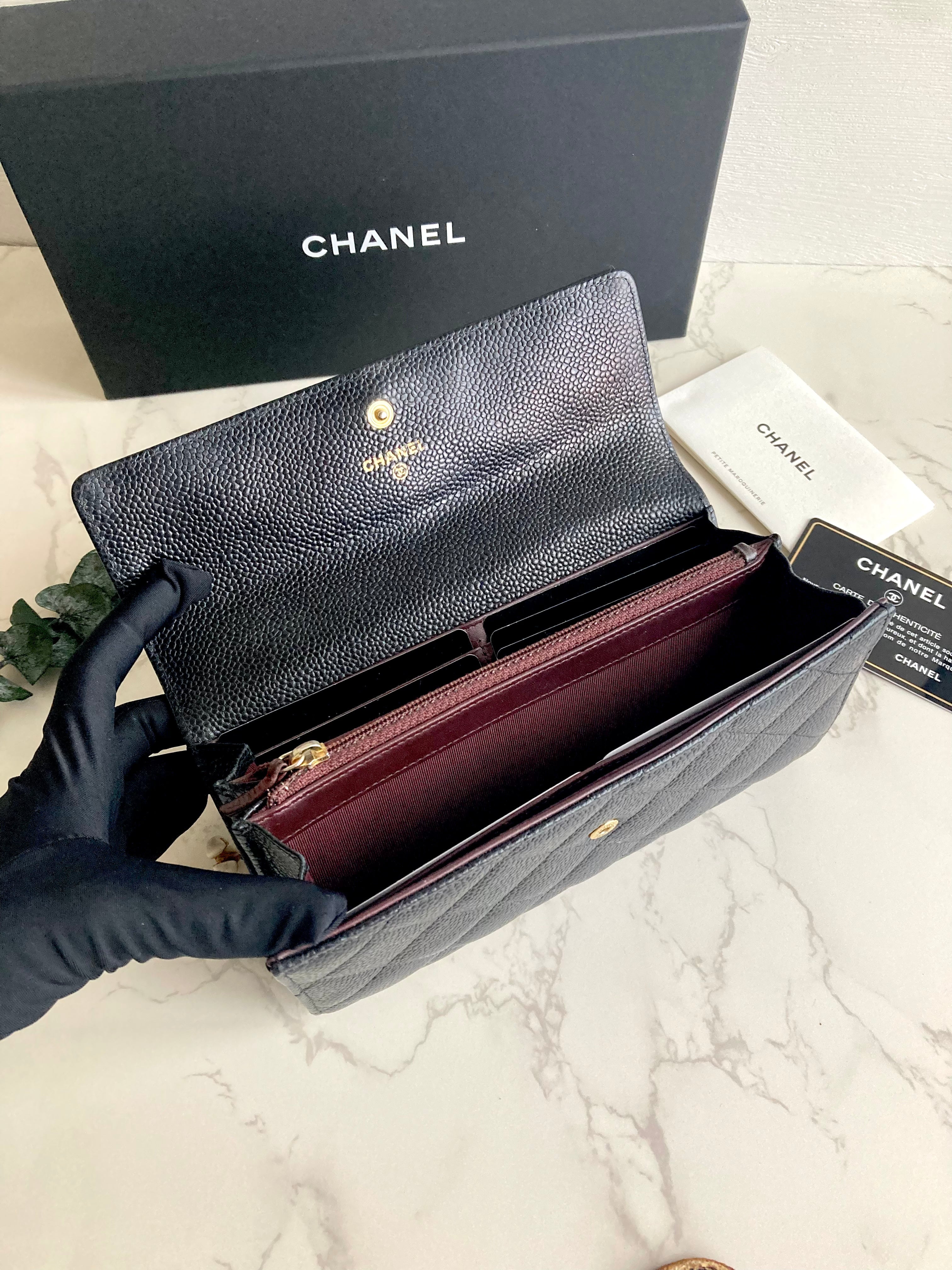 CHANEL Caviar Leather Long Wallet 