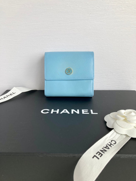 CHANEL Baby Blue Calf Skin Compact Wallet