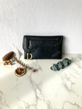 Rare Used Dior Black and Gold Saddle Bag Long Wallet Purse