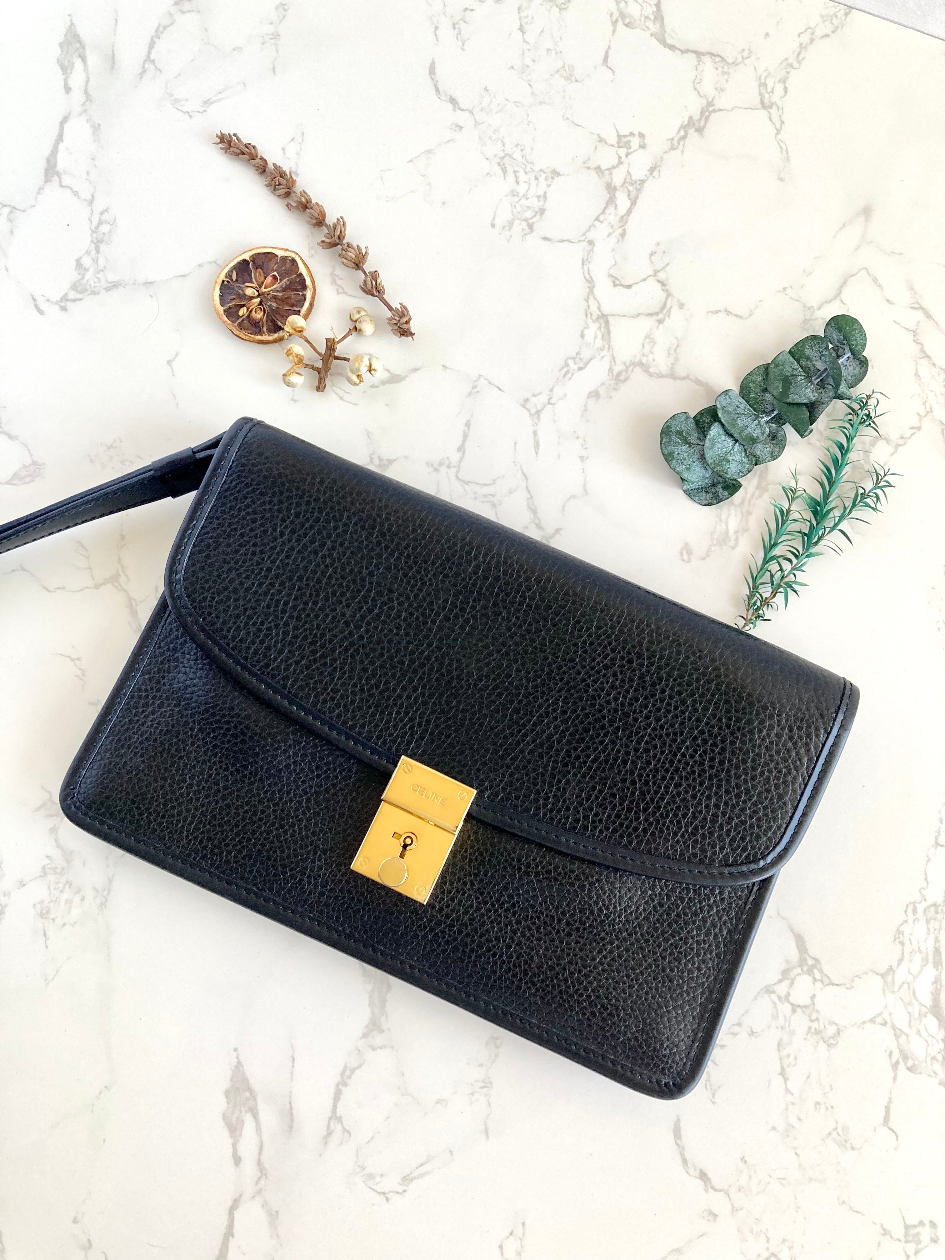 CELINE Black x Gold Leather Clutch 