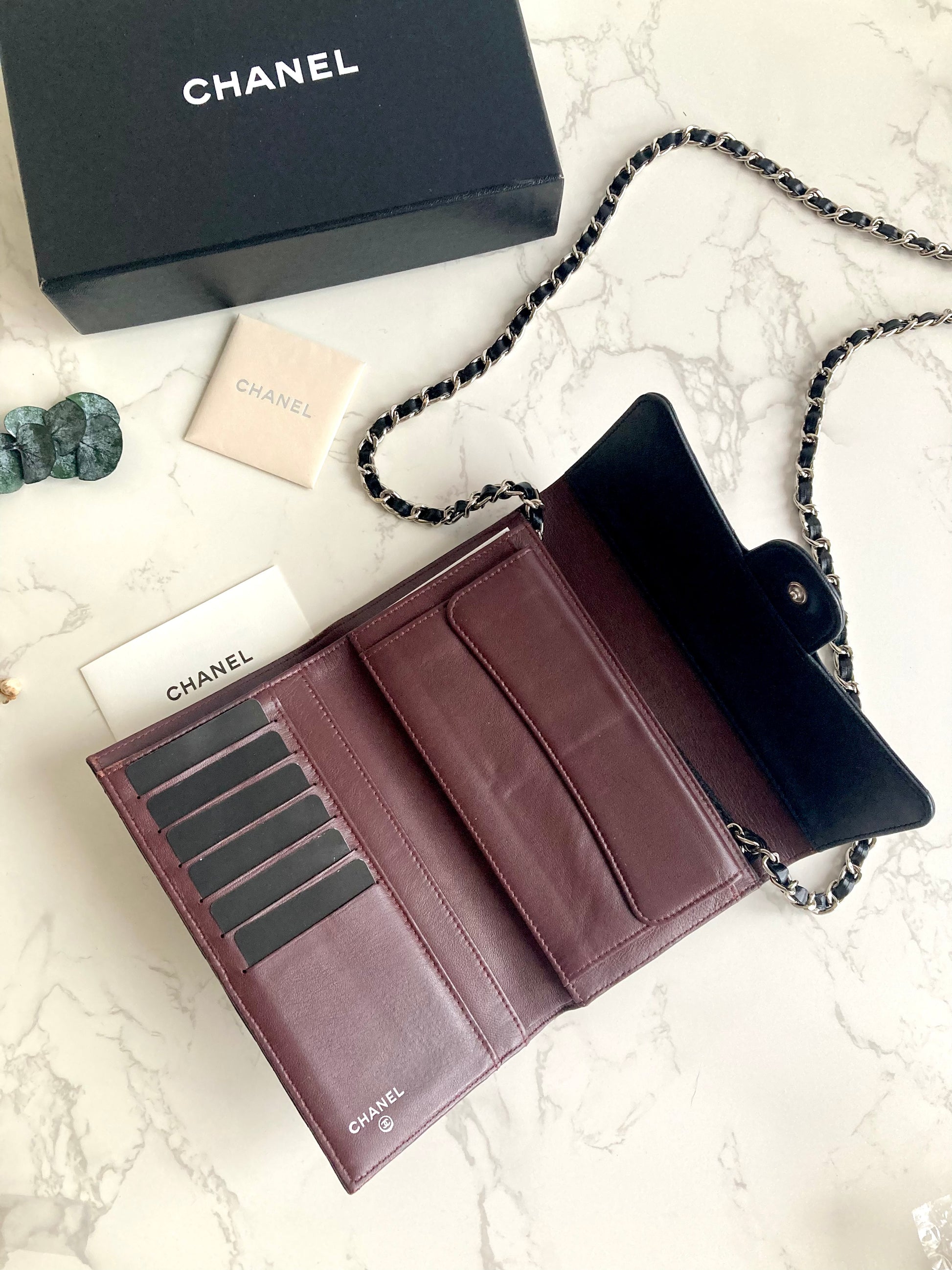 CHANEL Classic Lamb Skin Long Wallet (with Add-on Chain)